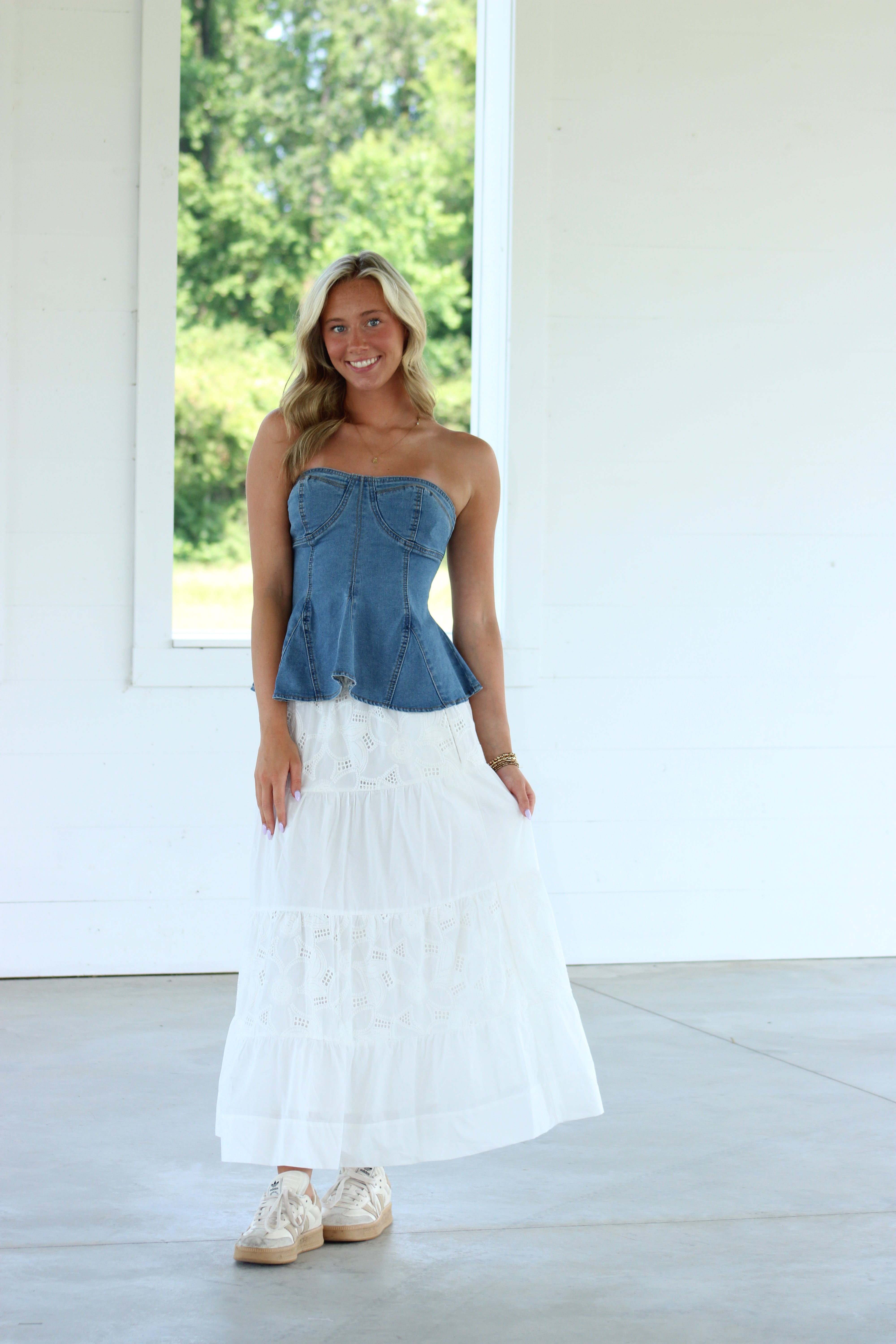Beach Bound Midi Eyelet Skirt - White