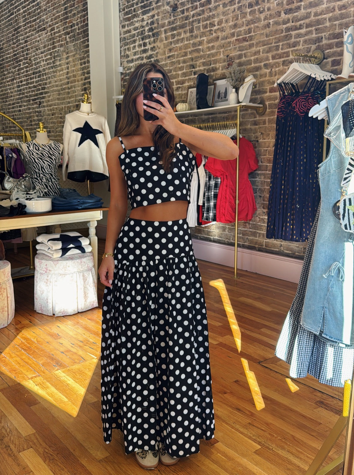 Rebecca Top & Skirt Set - Black Polka Dot