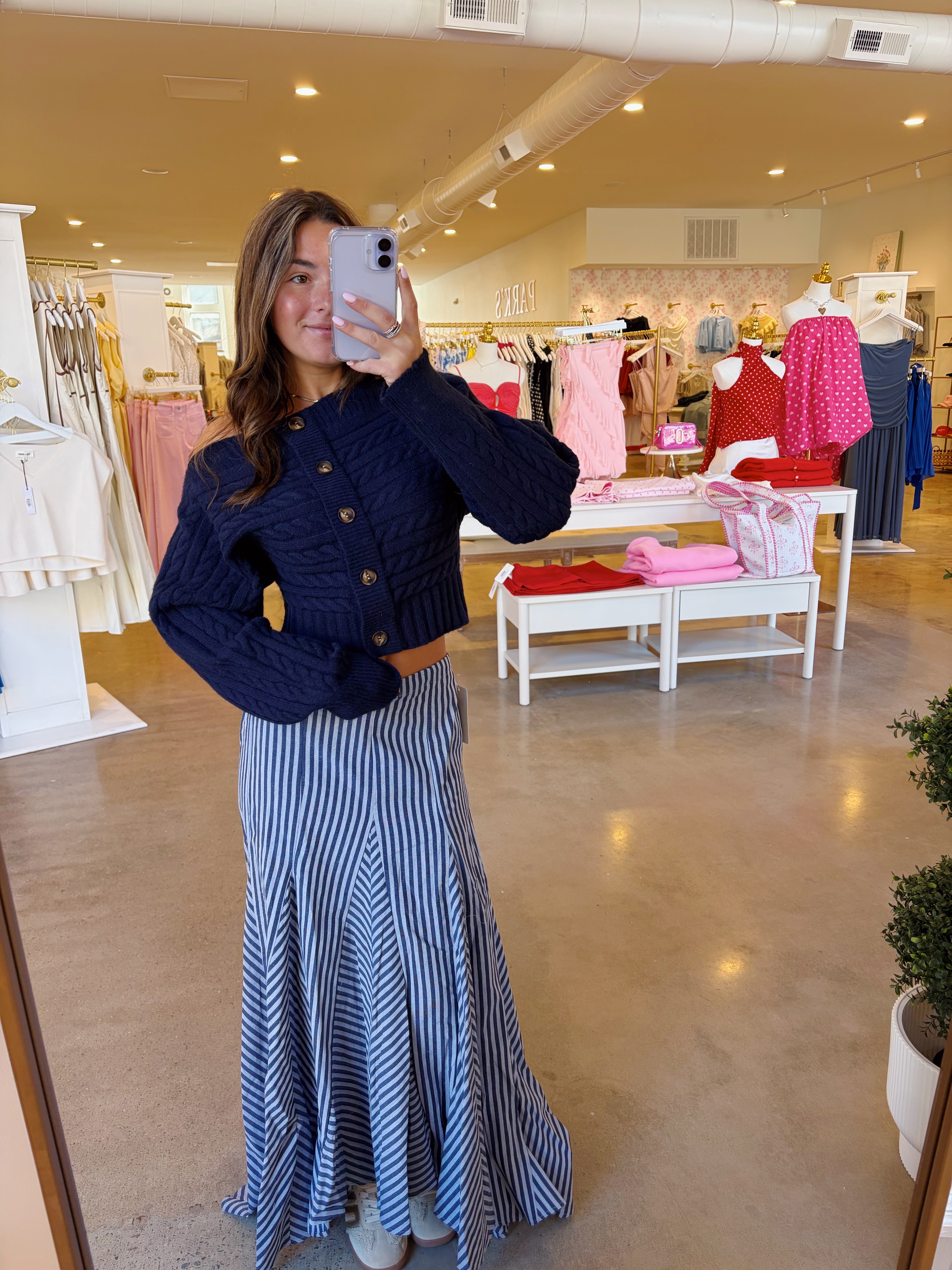 Dalia Midi Skirt - Blue Stripe