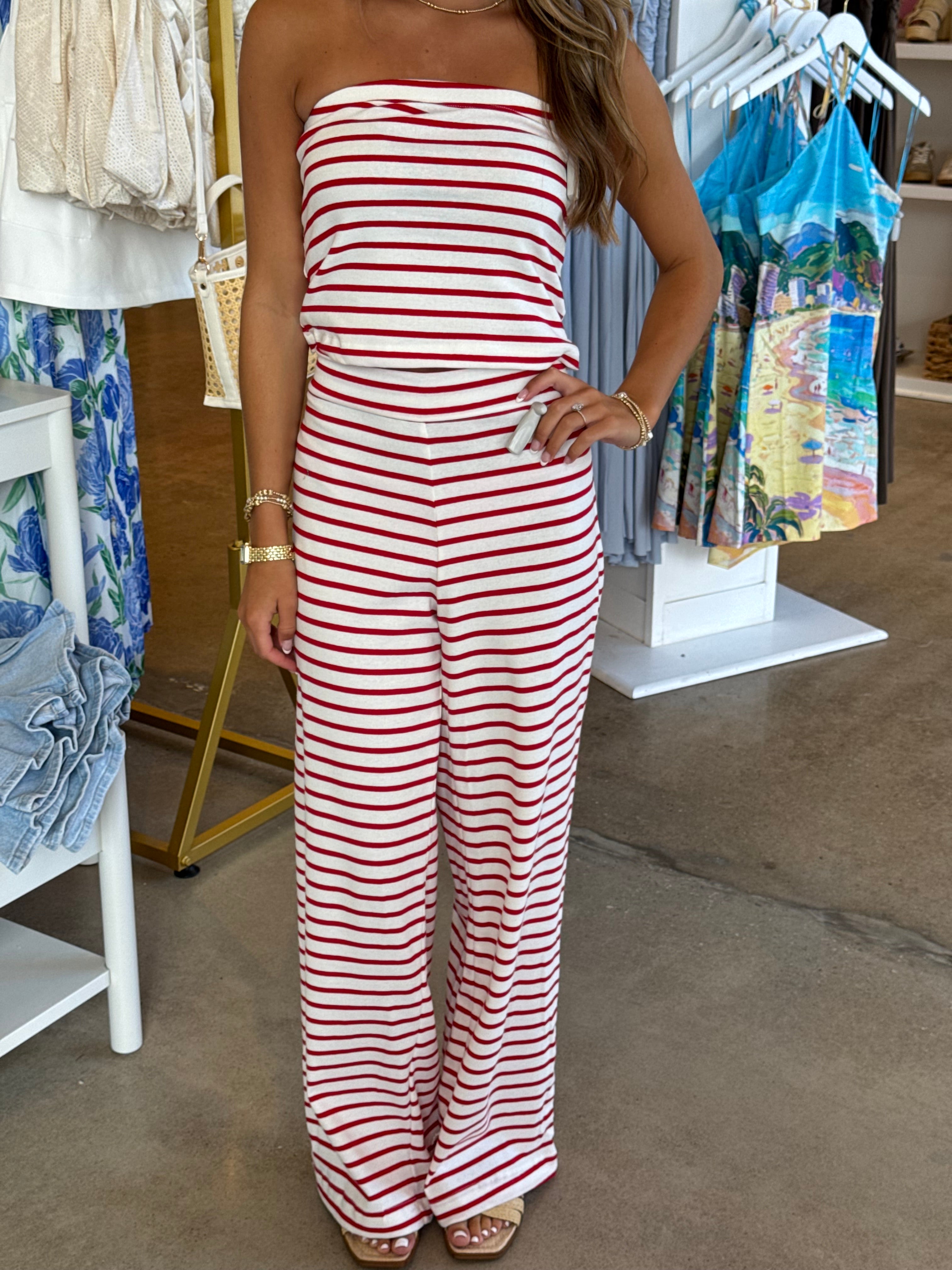 American Nights Top & Pants Set - Red Stripe