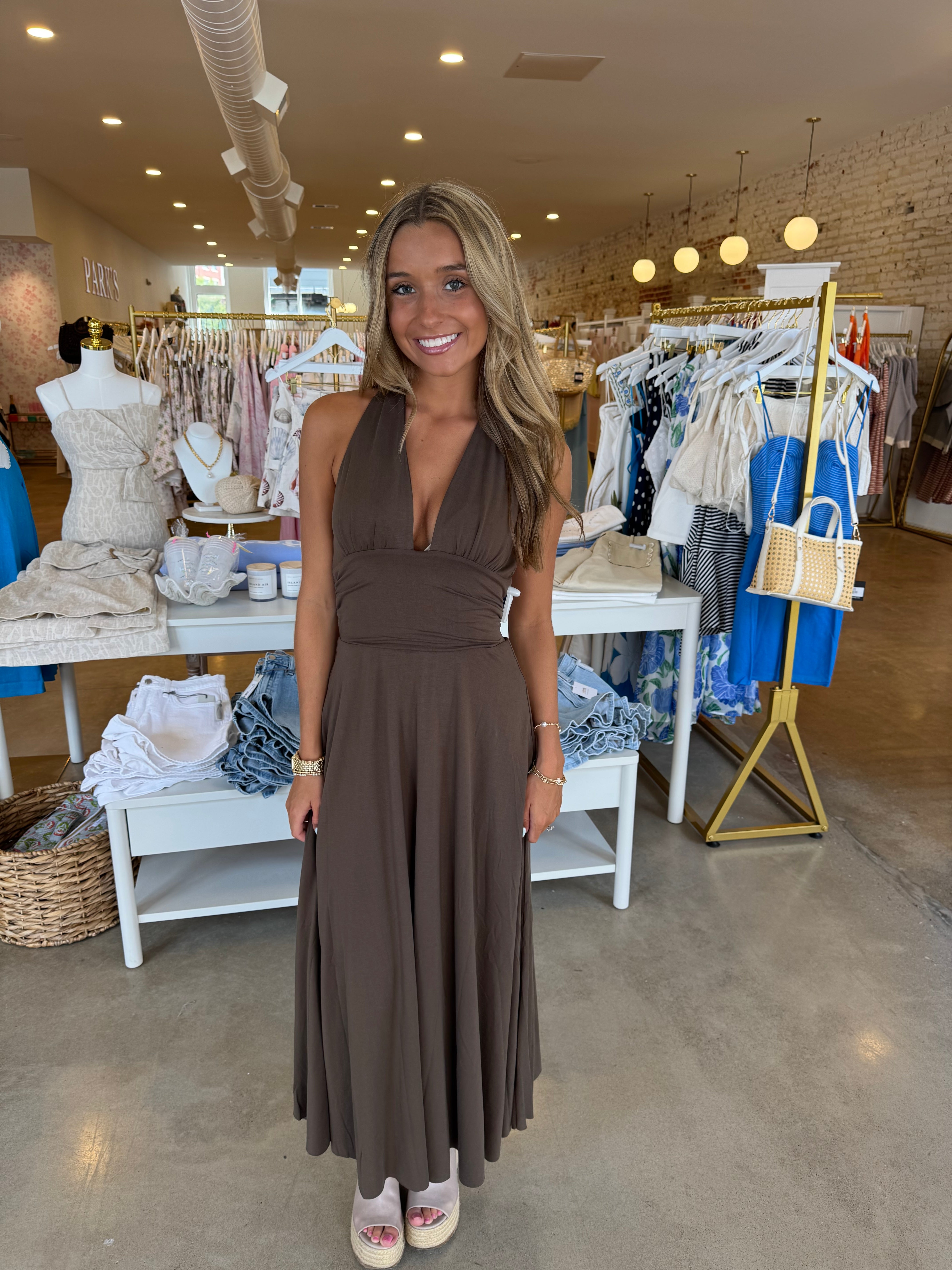 Marilyn Halter Maxi Dress - Brown