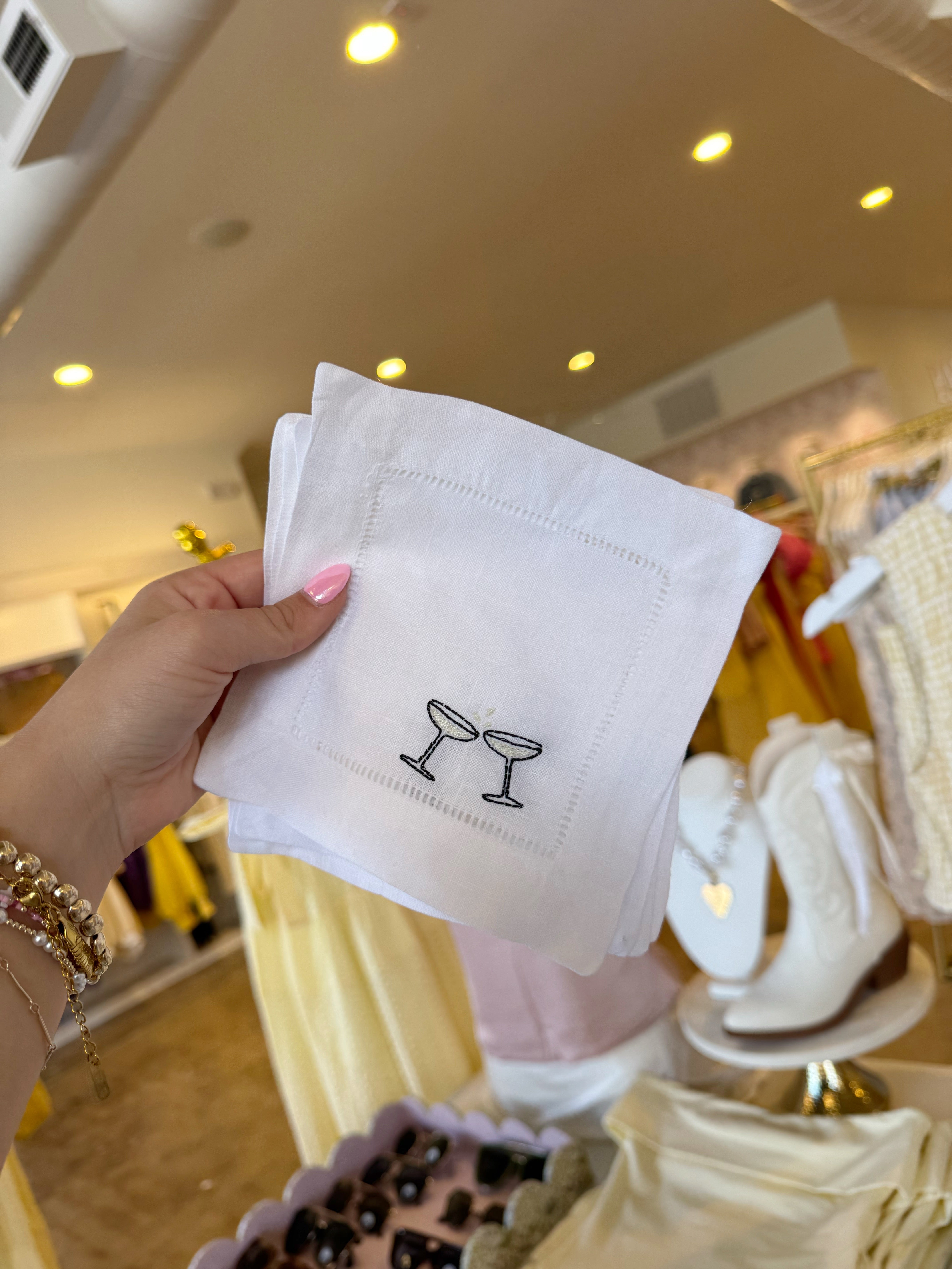 Embroidered Linen Cocktail Napkins CHEERS - 4 pack
