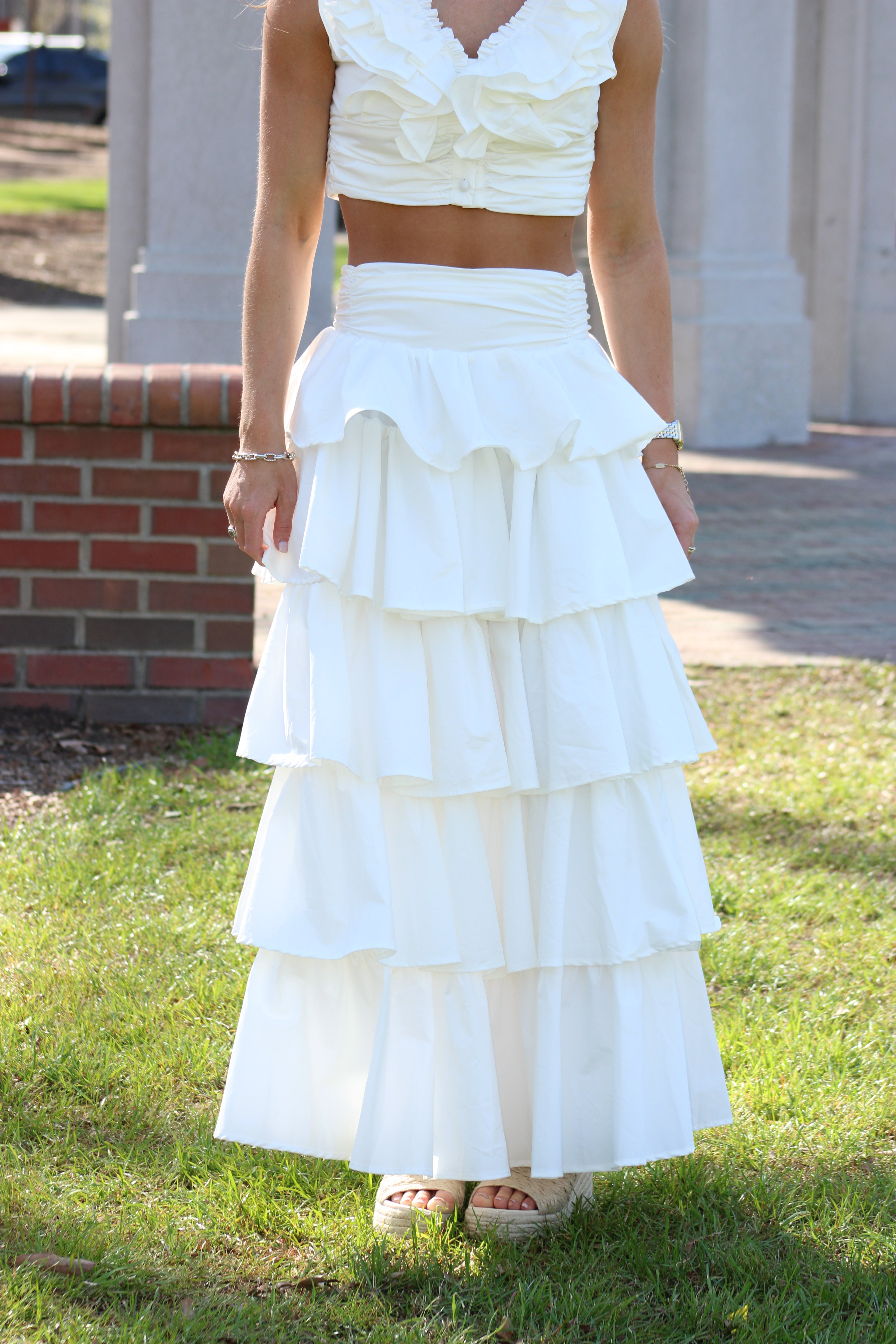 Sitting Pretty Tiered Ruffled Skirt - White