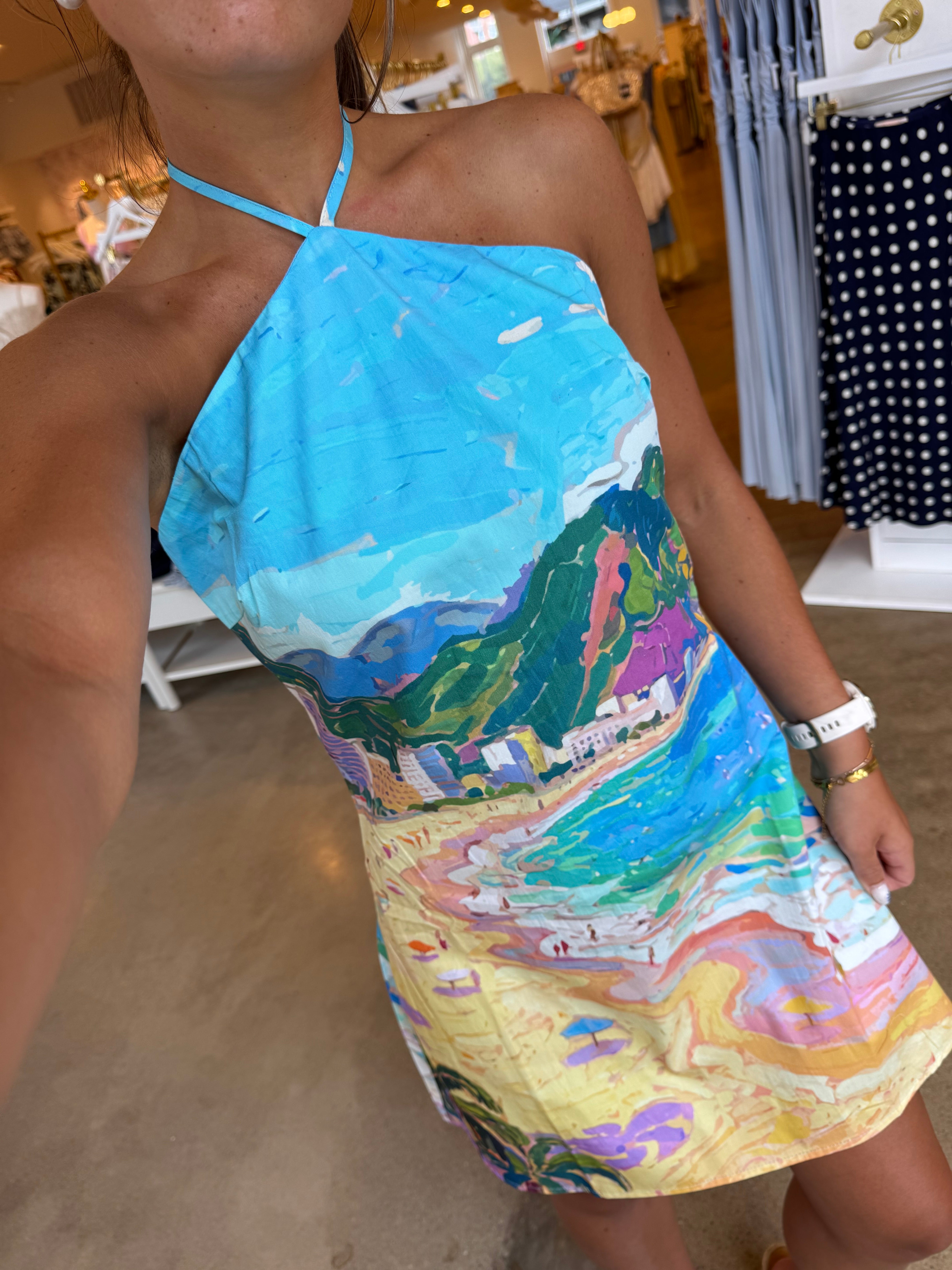 Travel Abroad Mini Dress - Blue Multi