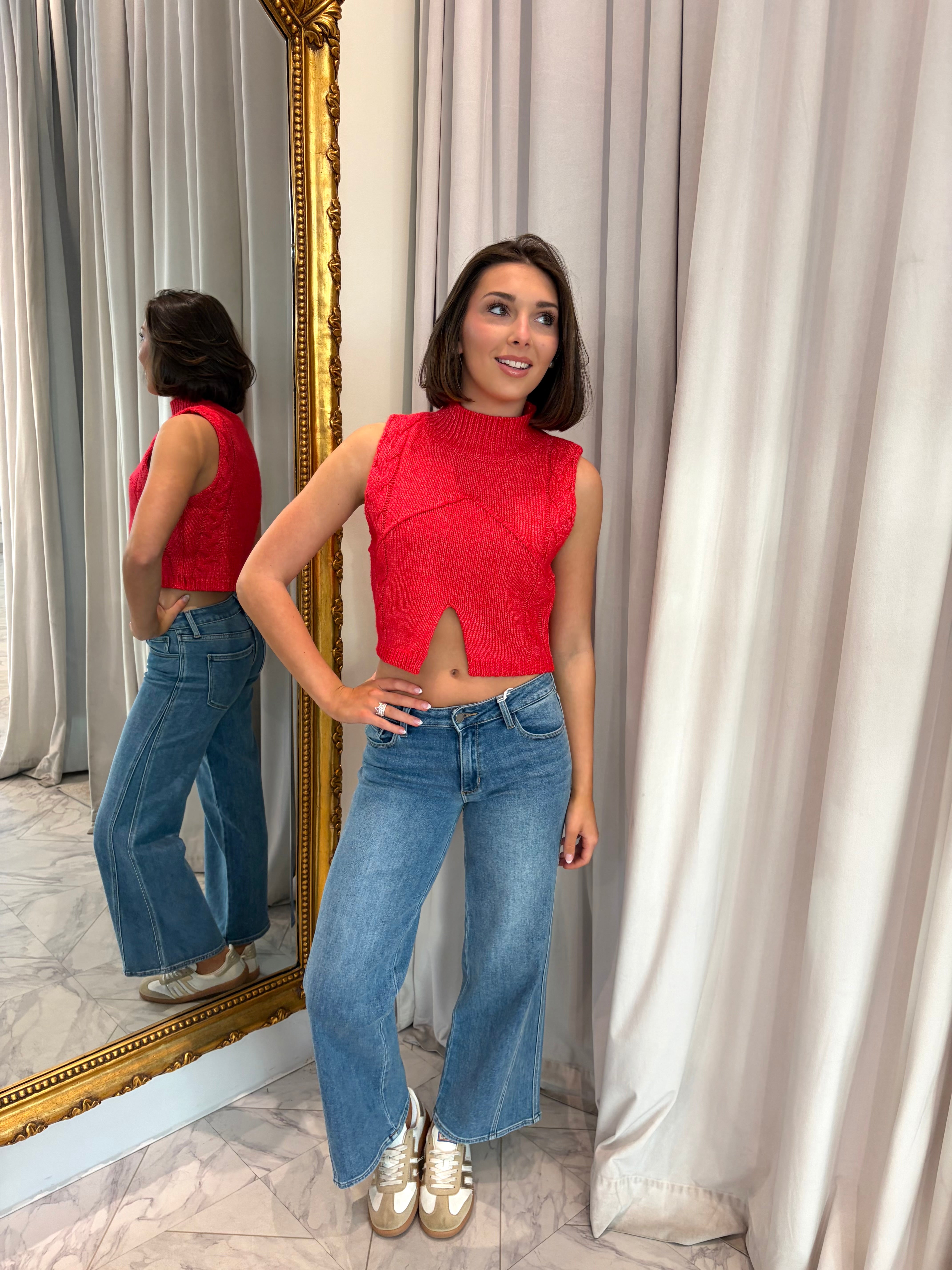 Out And About Sweater Top - Red