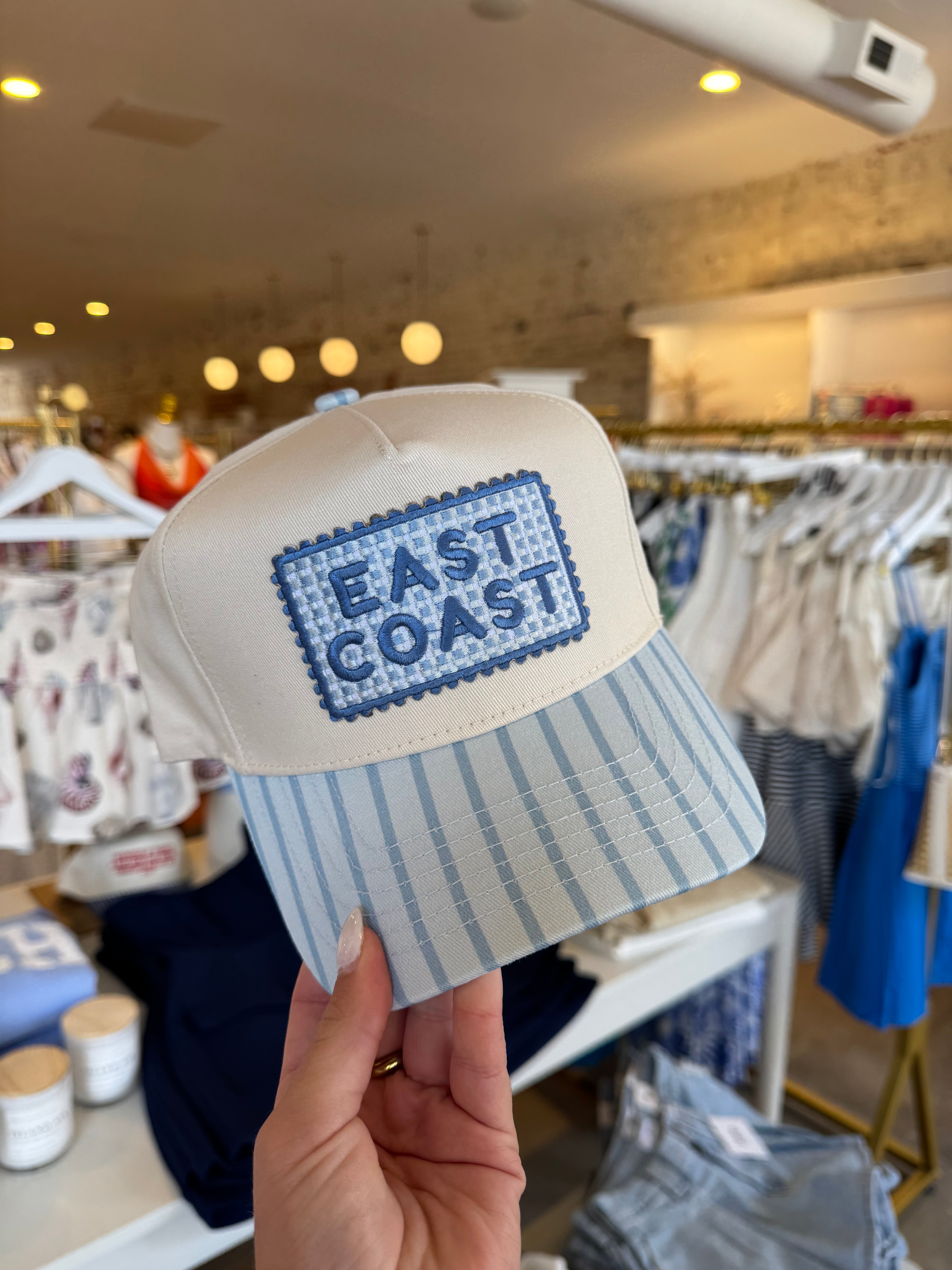 East Coast Embroidered Trucker Hat - Blue Stripe