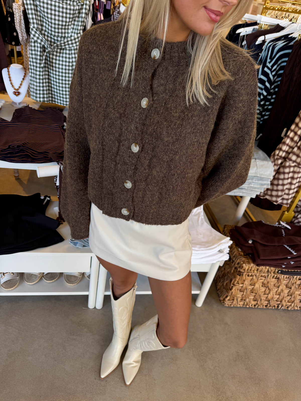 Coffee Date Cardigan Sweater - Brown