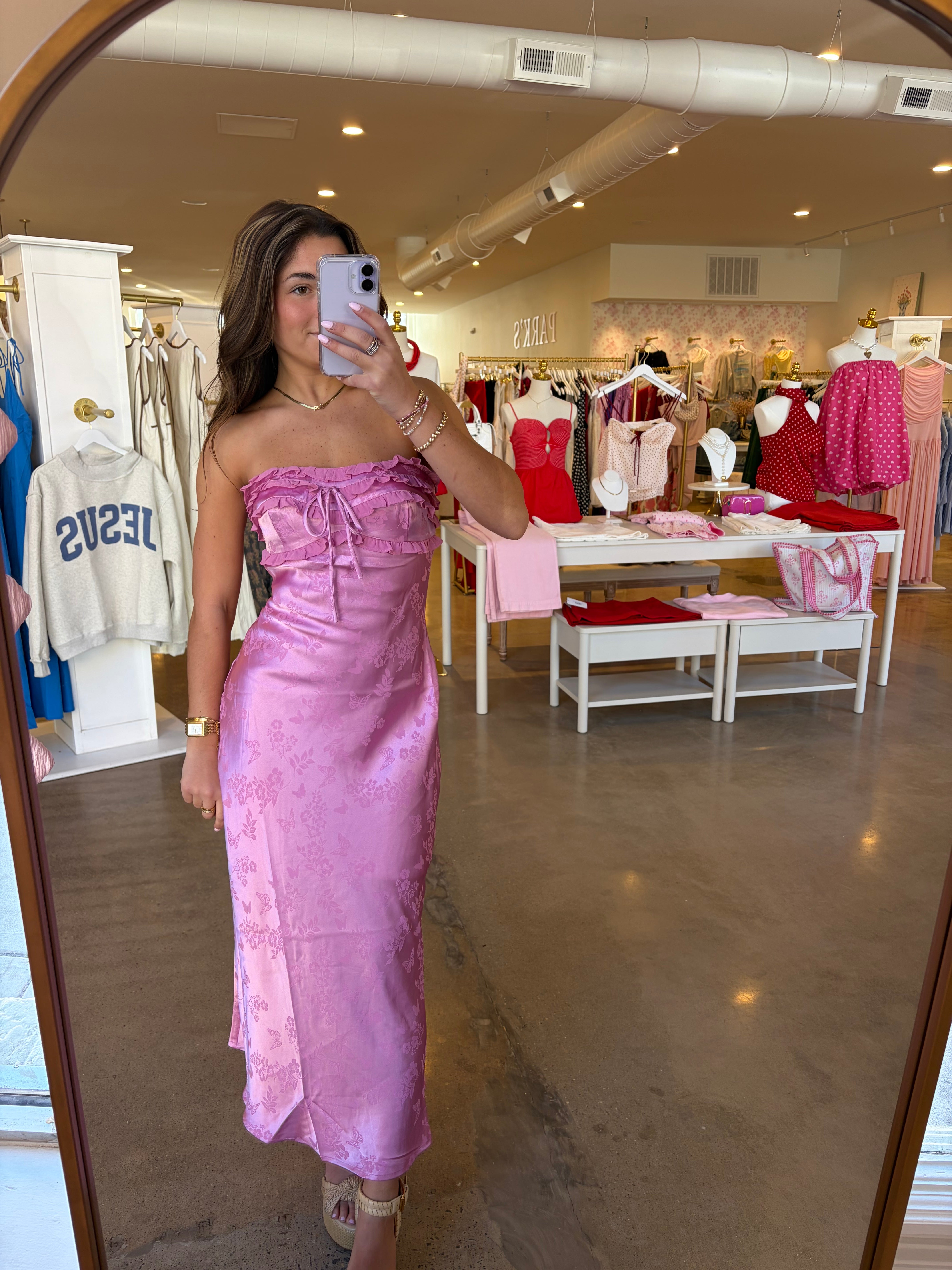 Dream A Little Satin Midi Dress - Pink