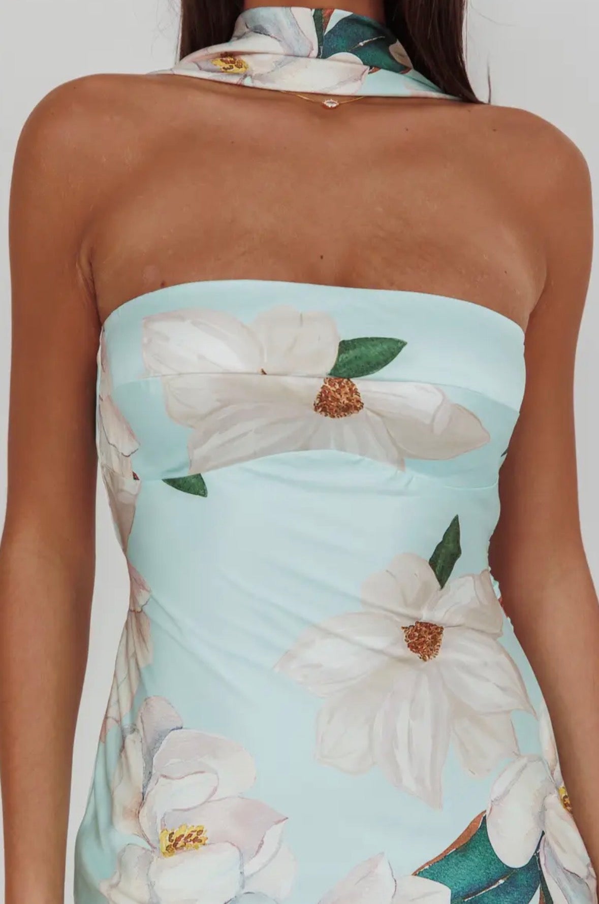 Garden Of Eden Satin Long Dress - Blue Floral