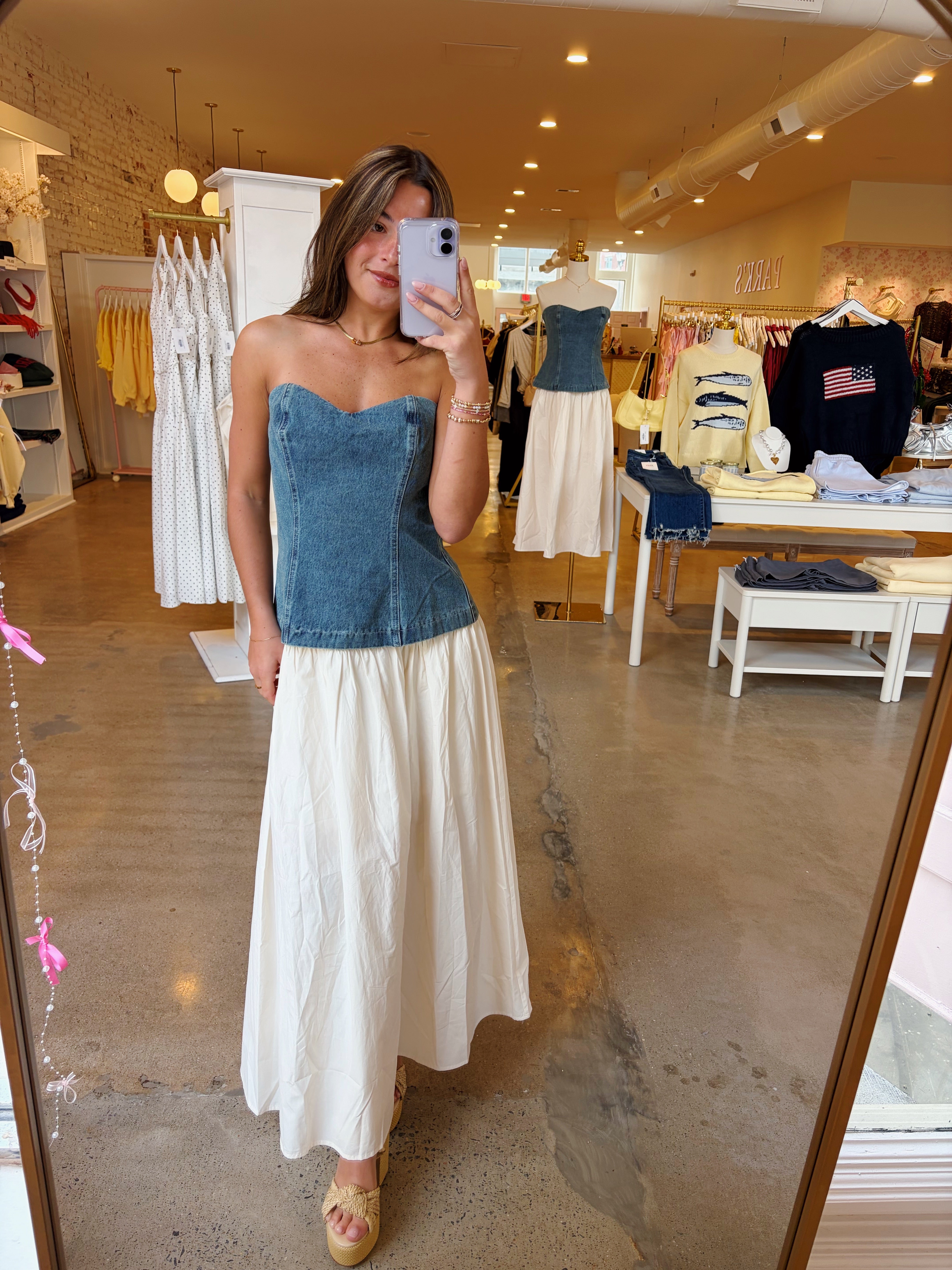 Meadow Midi Dress - Denim & White