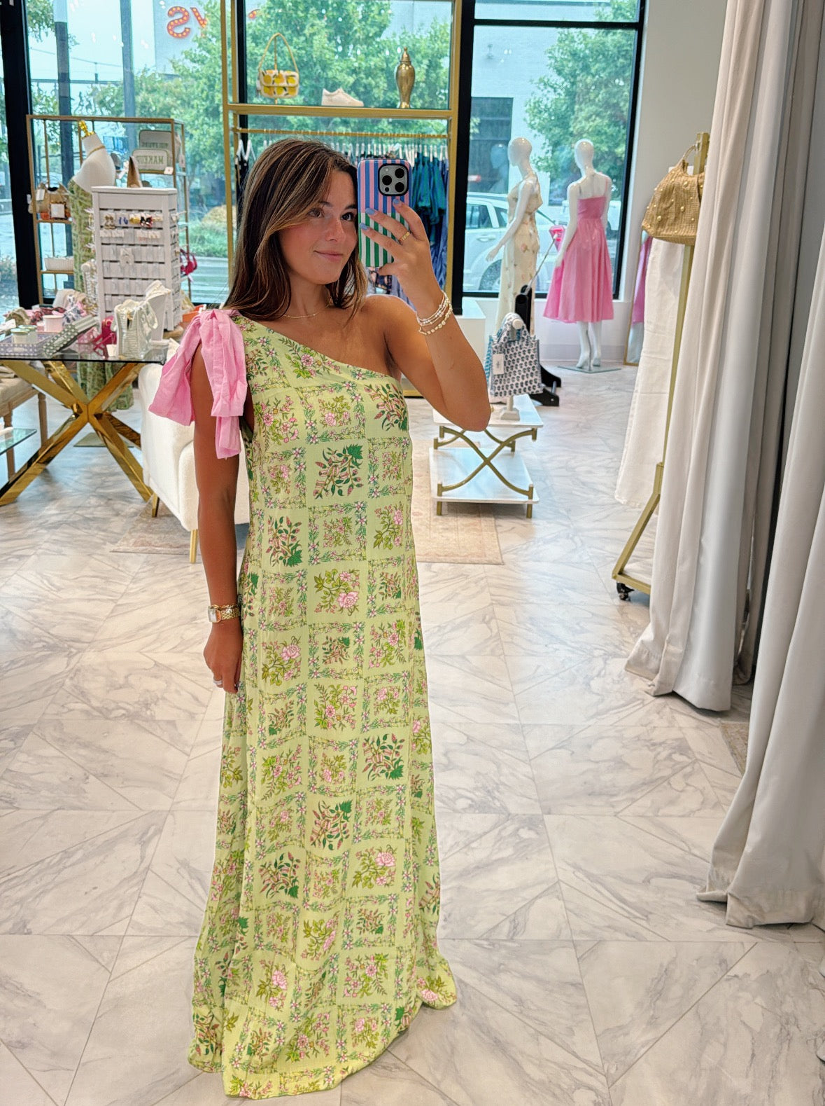 Garden Girl Maxi Dress - Green & Pink