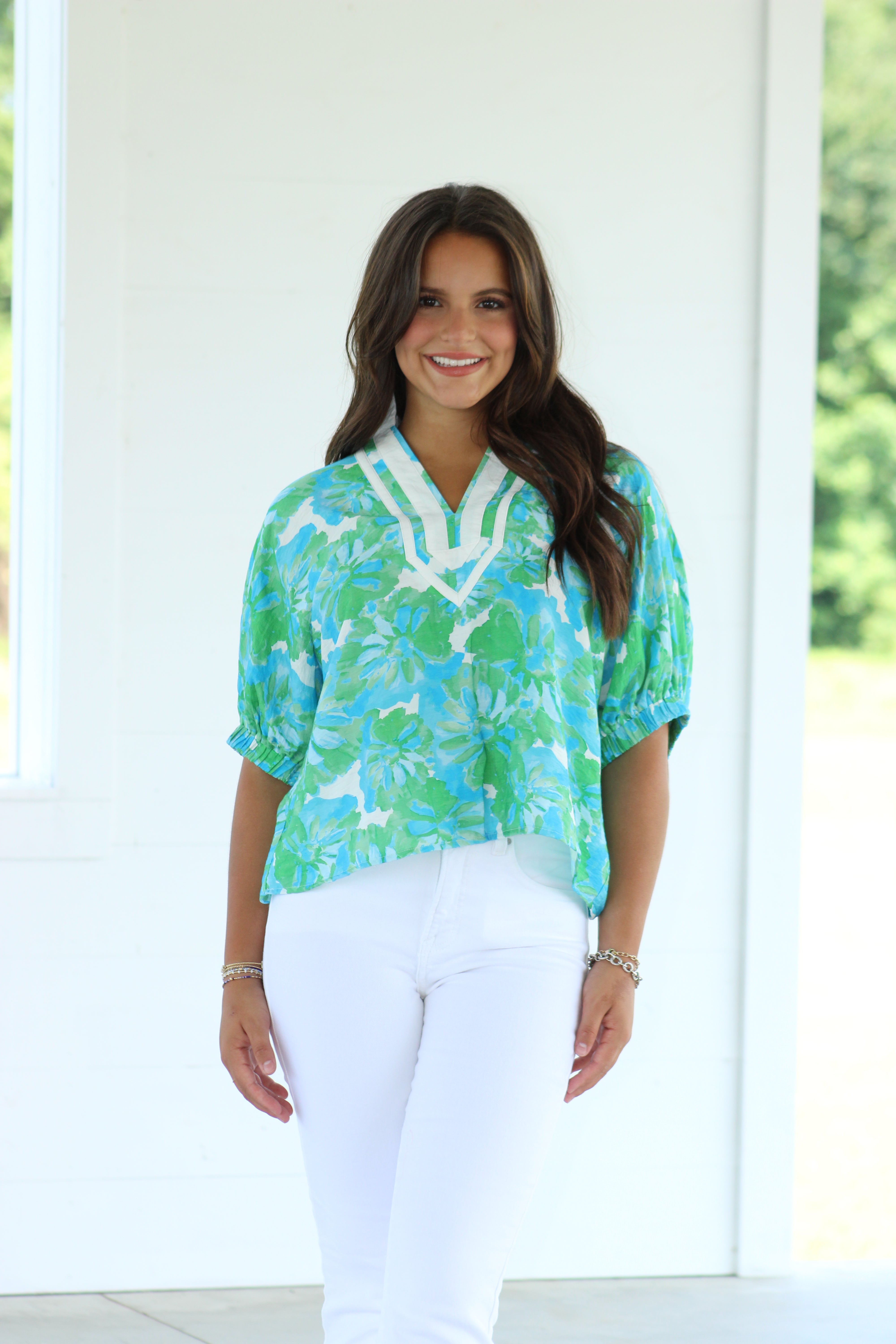 Blue Blossom Top - Green & Blue
