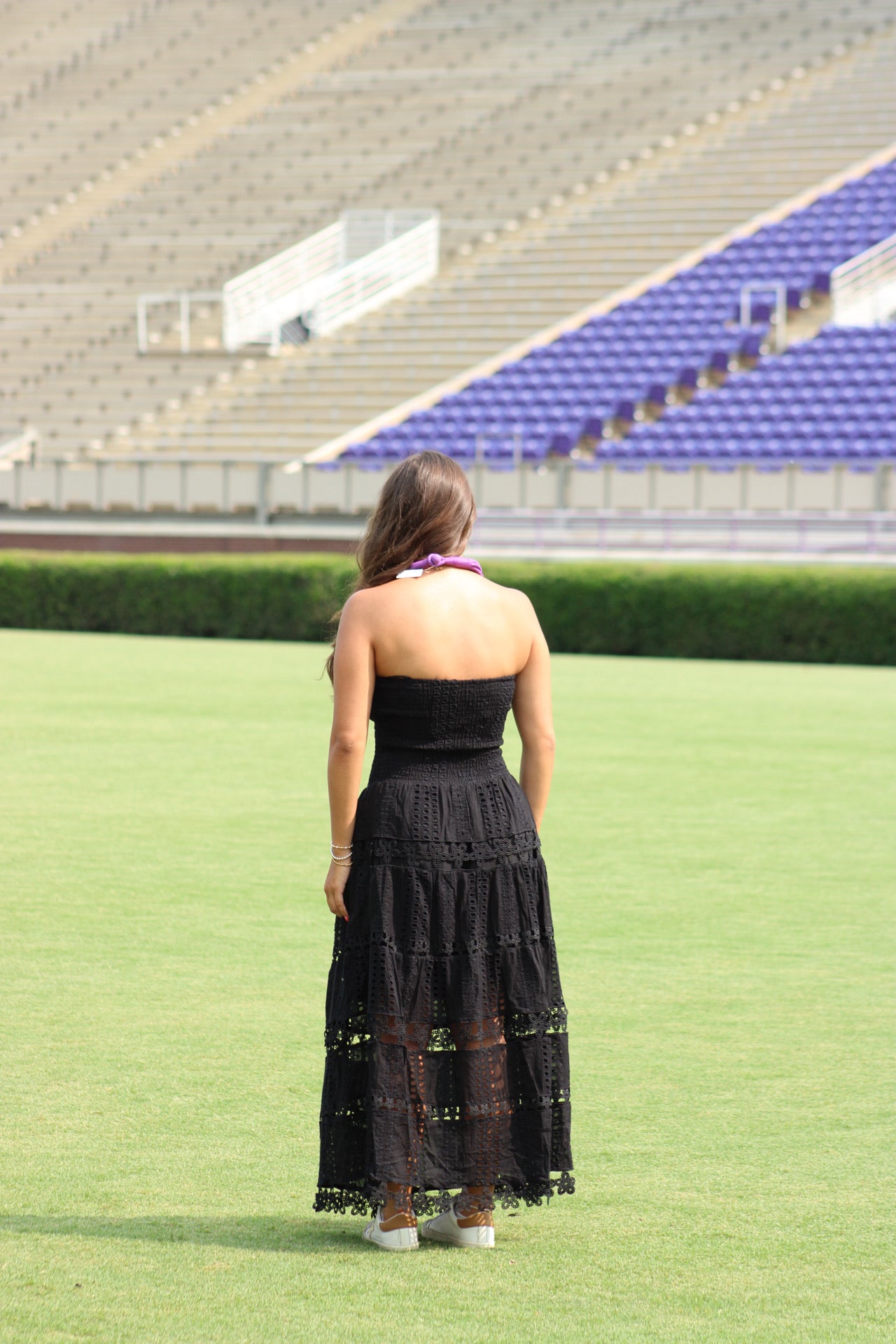 Amy Eyelet Midi Dress - Black