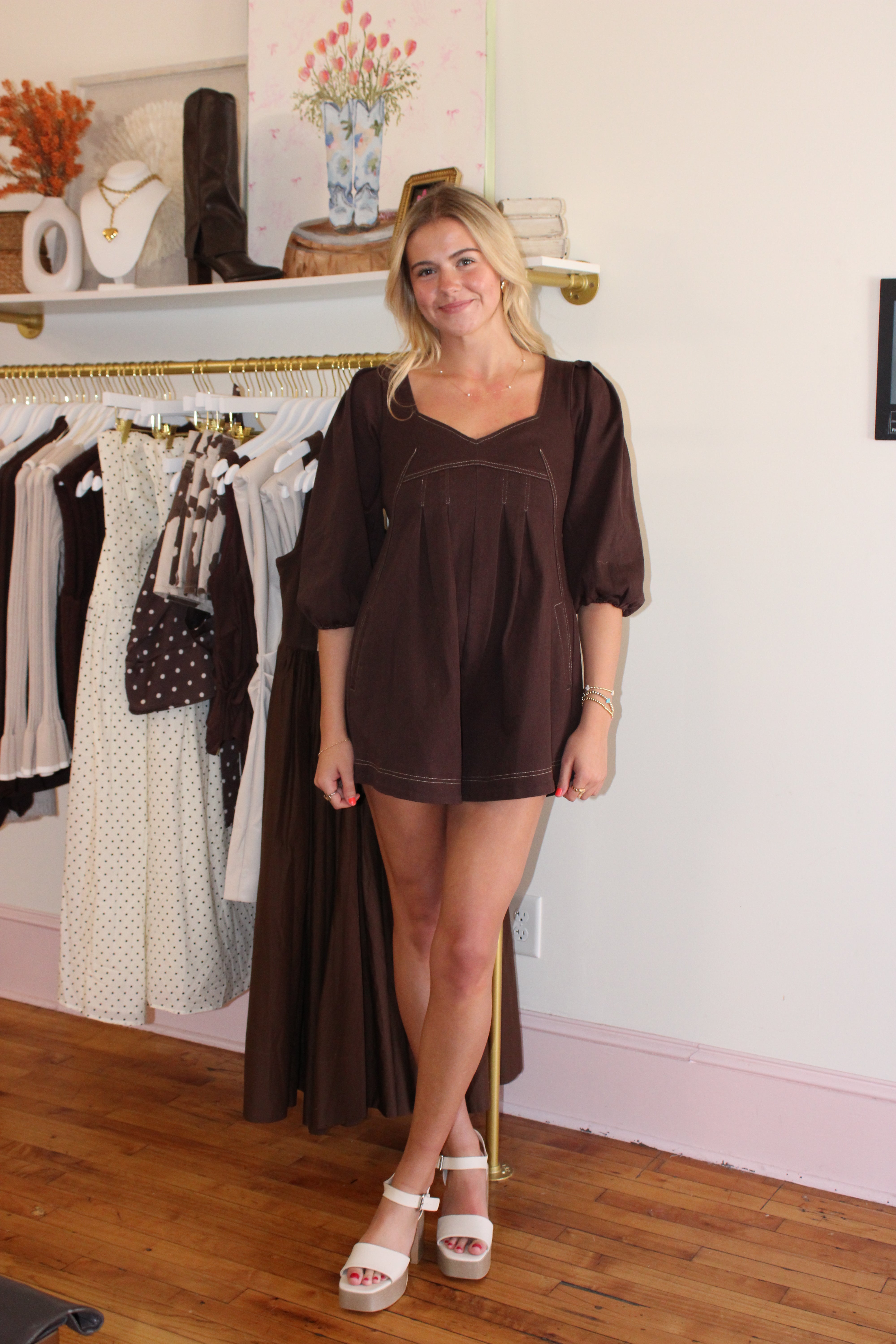 Clayton Denim Romper - Brown