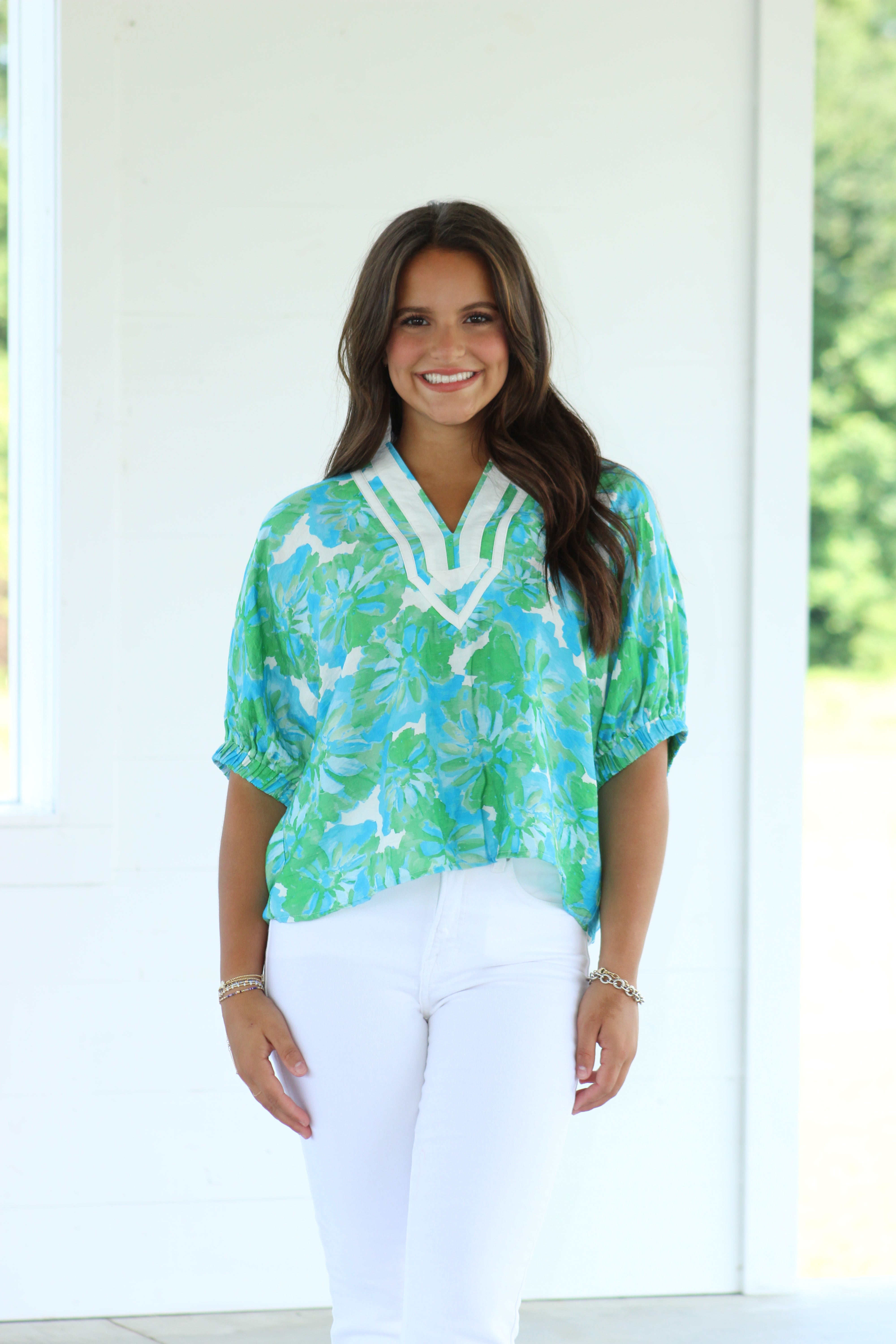 Blue Blossom Top - Green & Blue