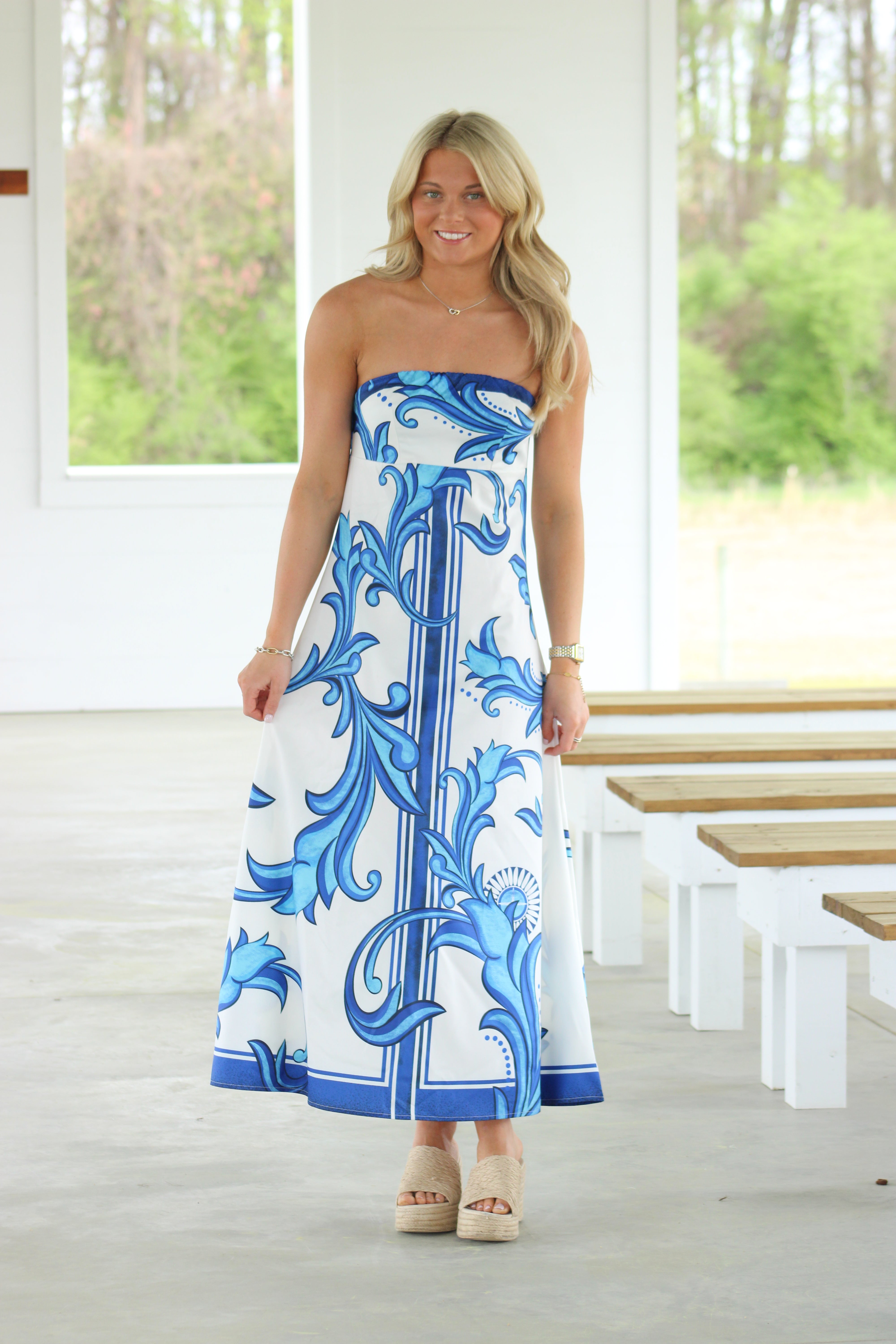Serenity Midi Dress - Blue & White