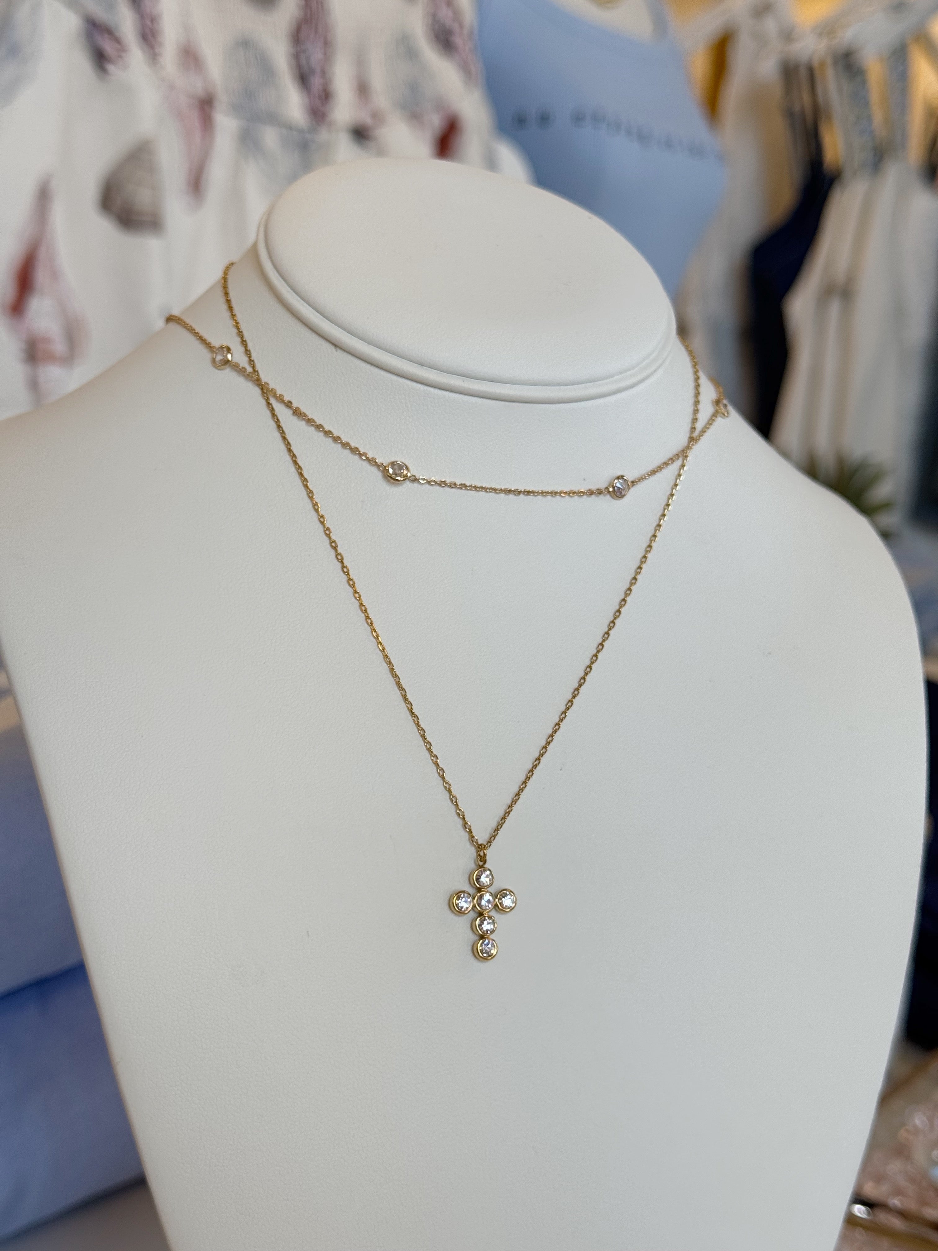 Faith Gem Cross Necklace - Gold