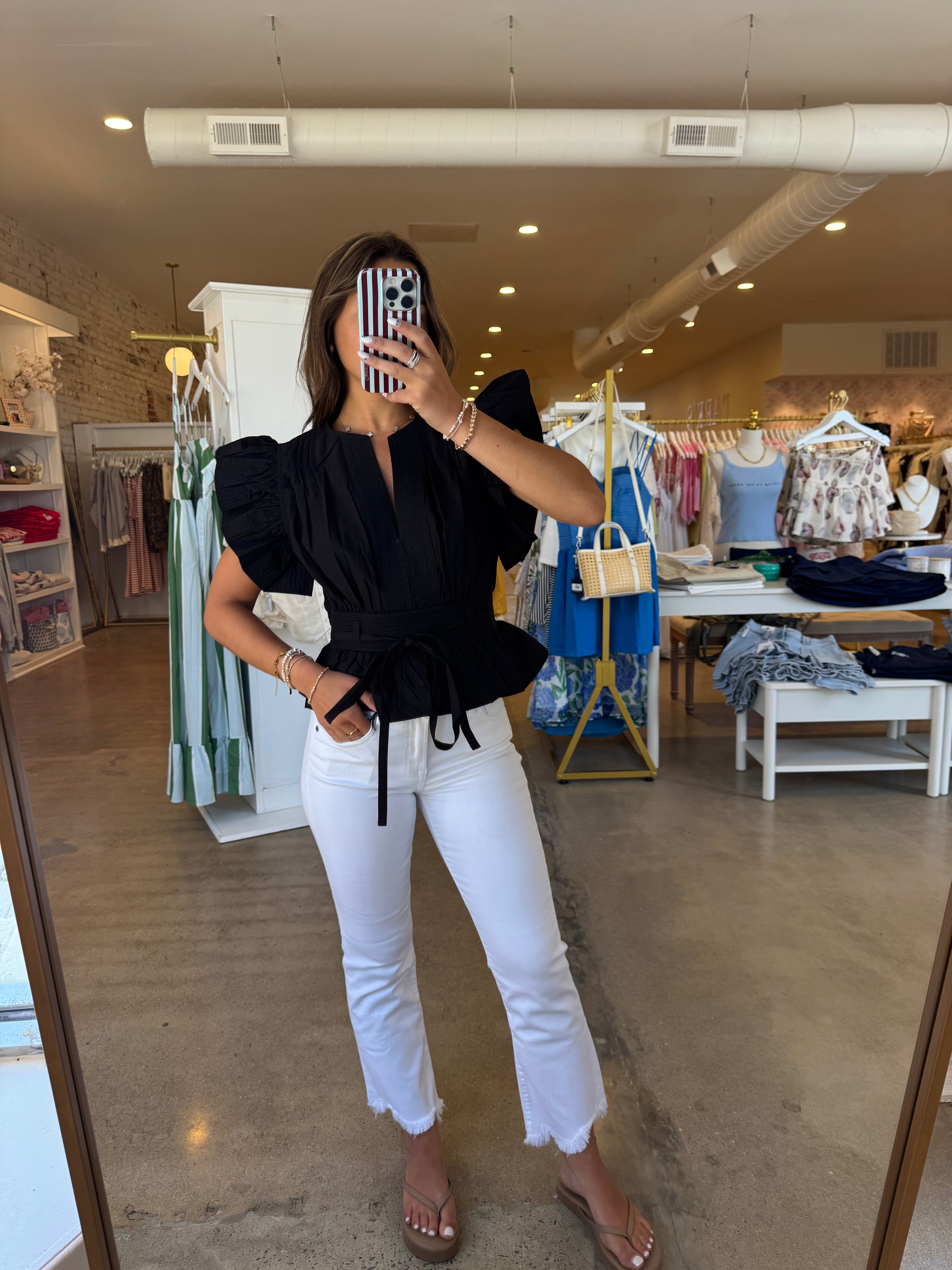 Tate Ruffle Poplin Top - Black