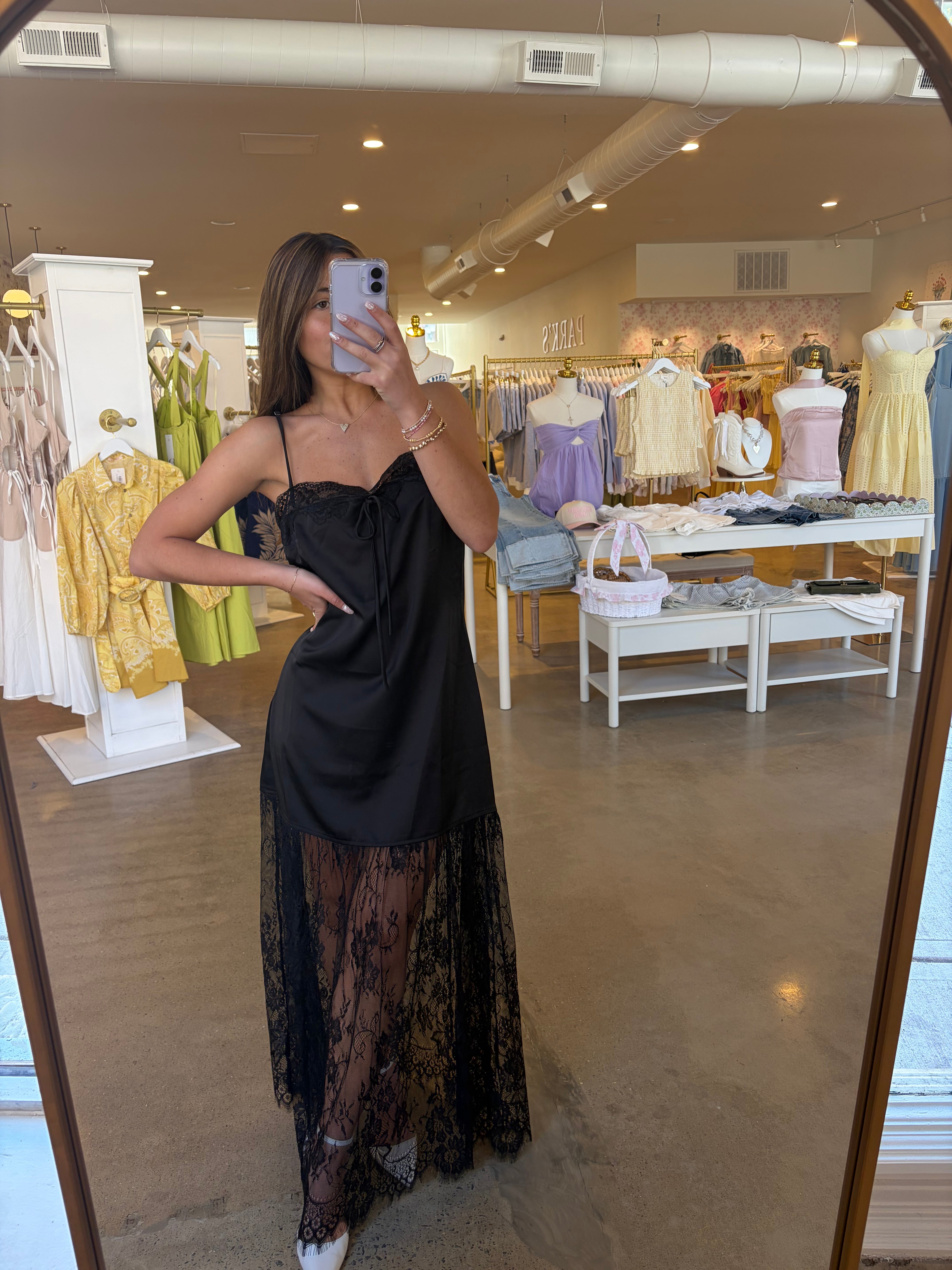 Night On The Town Lace Satin Maxi Dress - Black