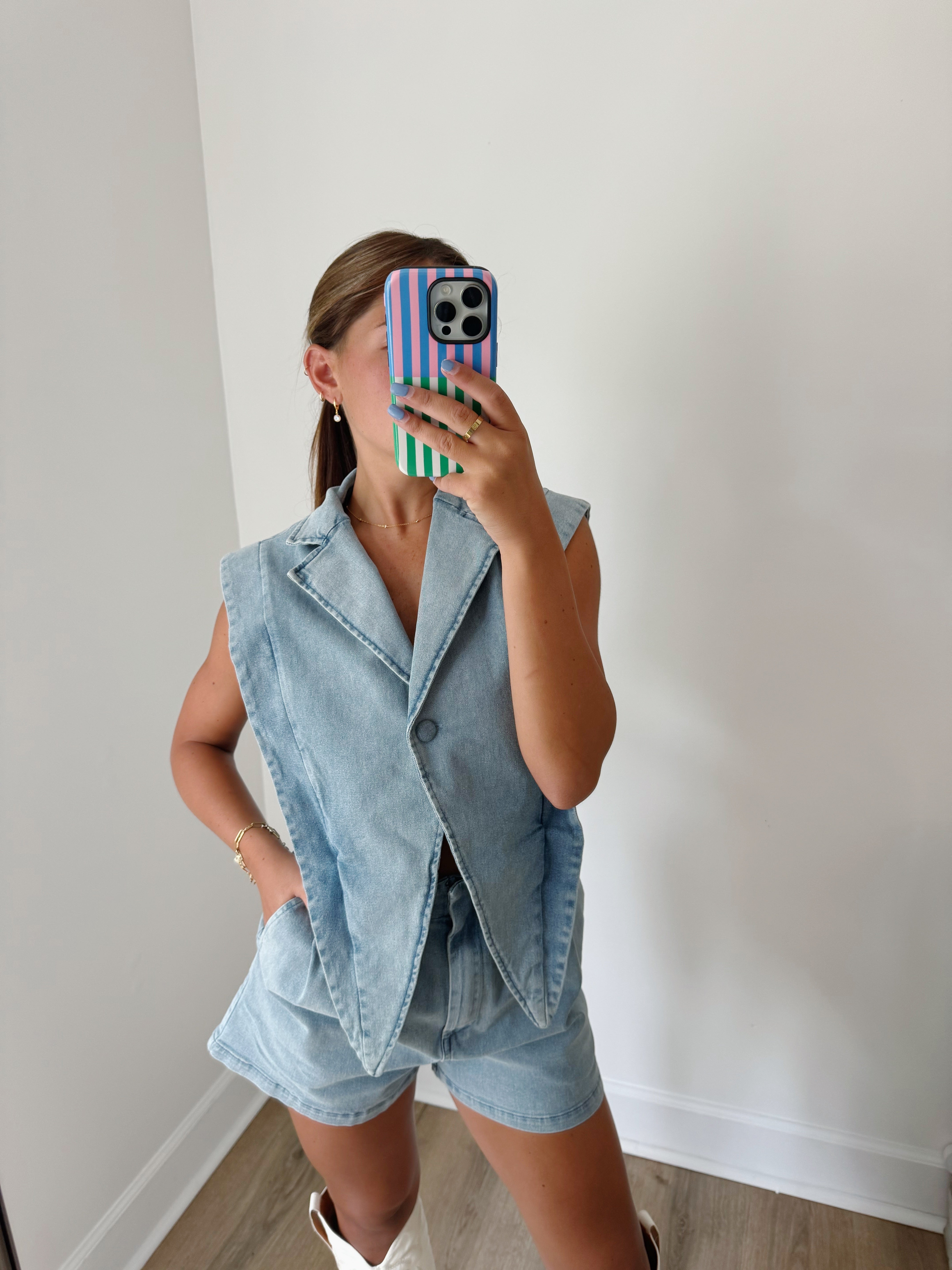 Zelda Denim Romper - Blue Jean