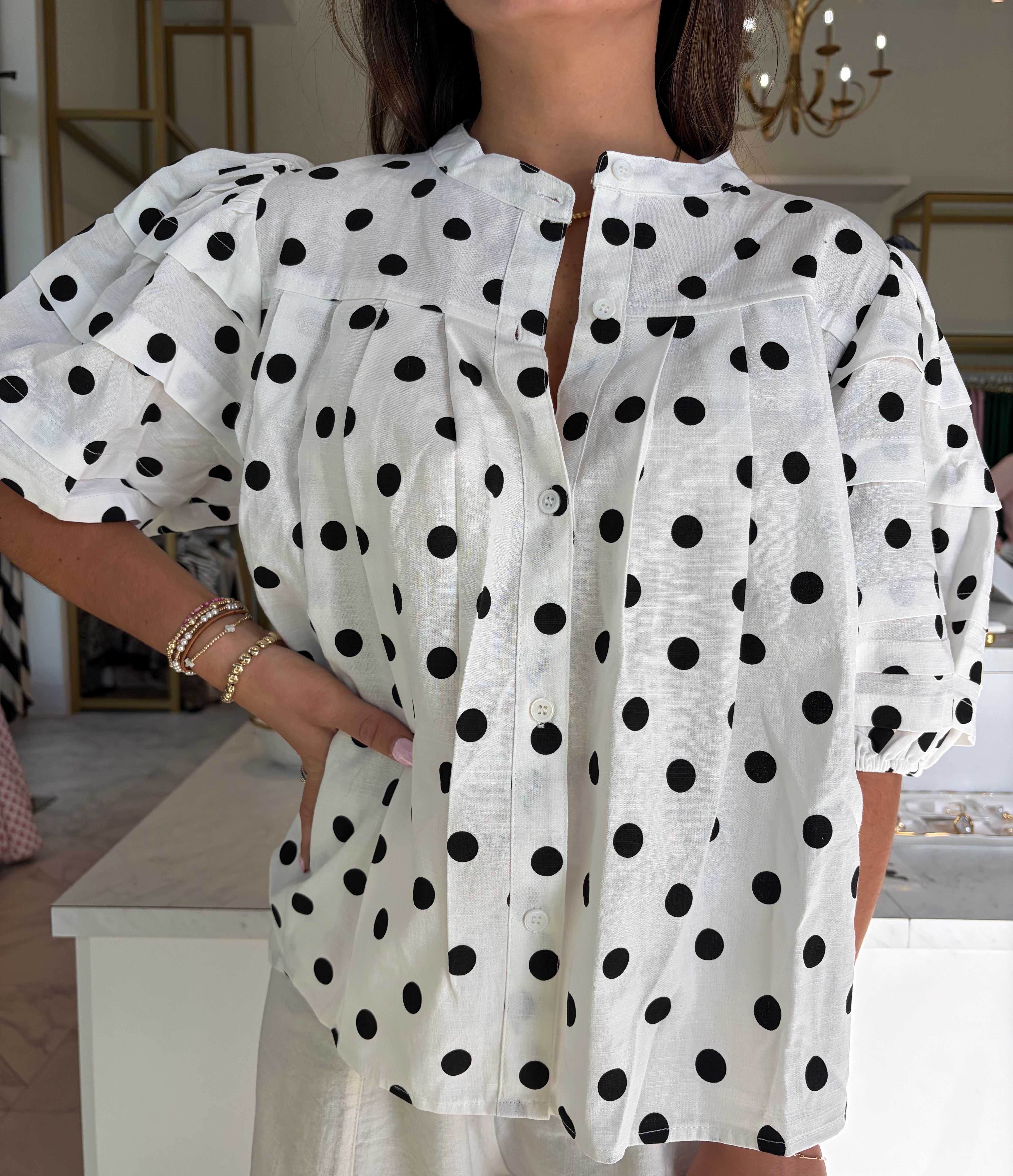 Leah Top - White Polka Dot