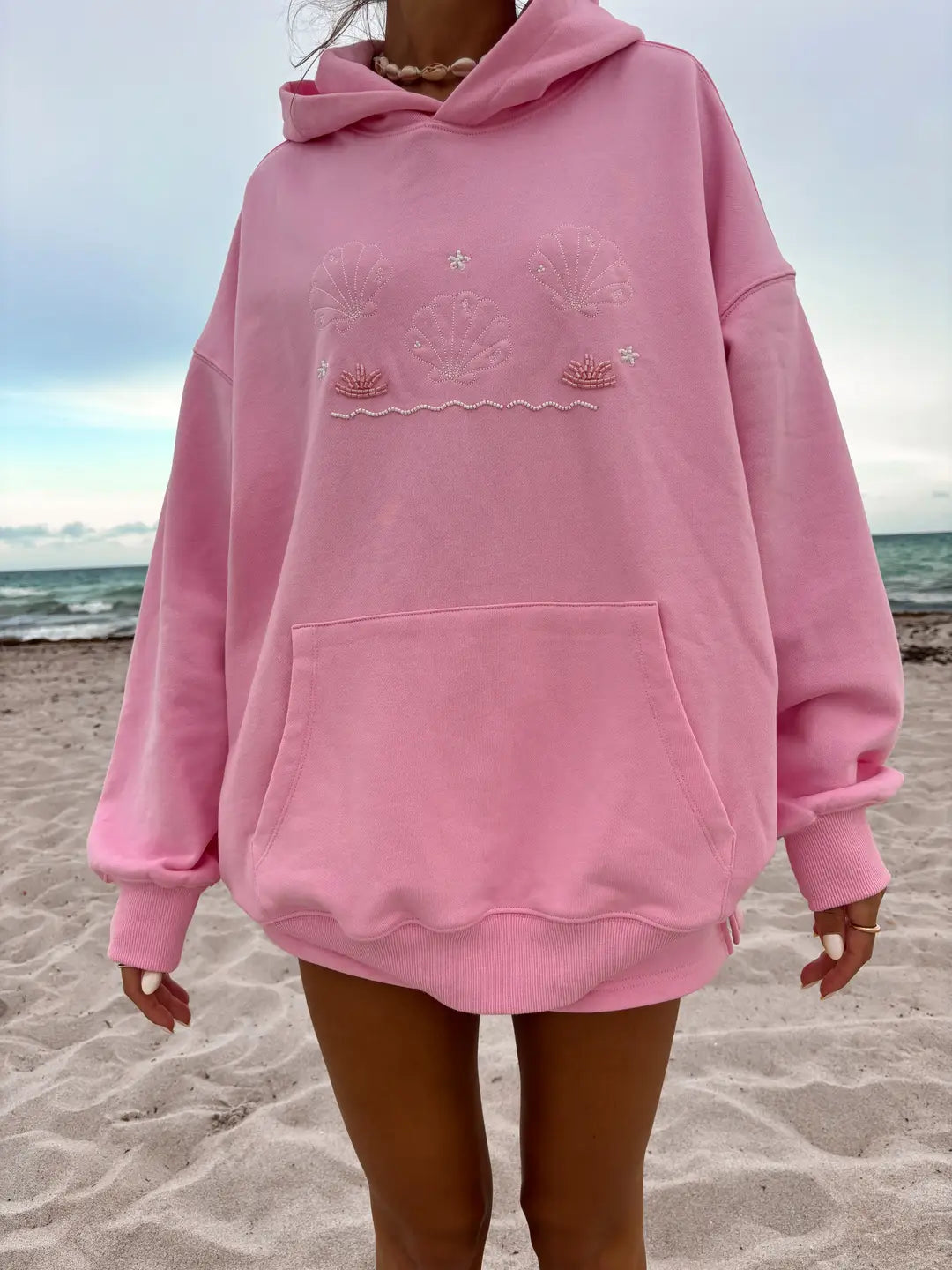 Lottie Pink Bikini Beaded Ocean Oversized Hoodie