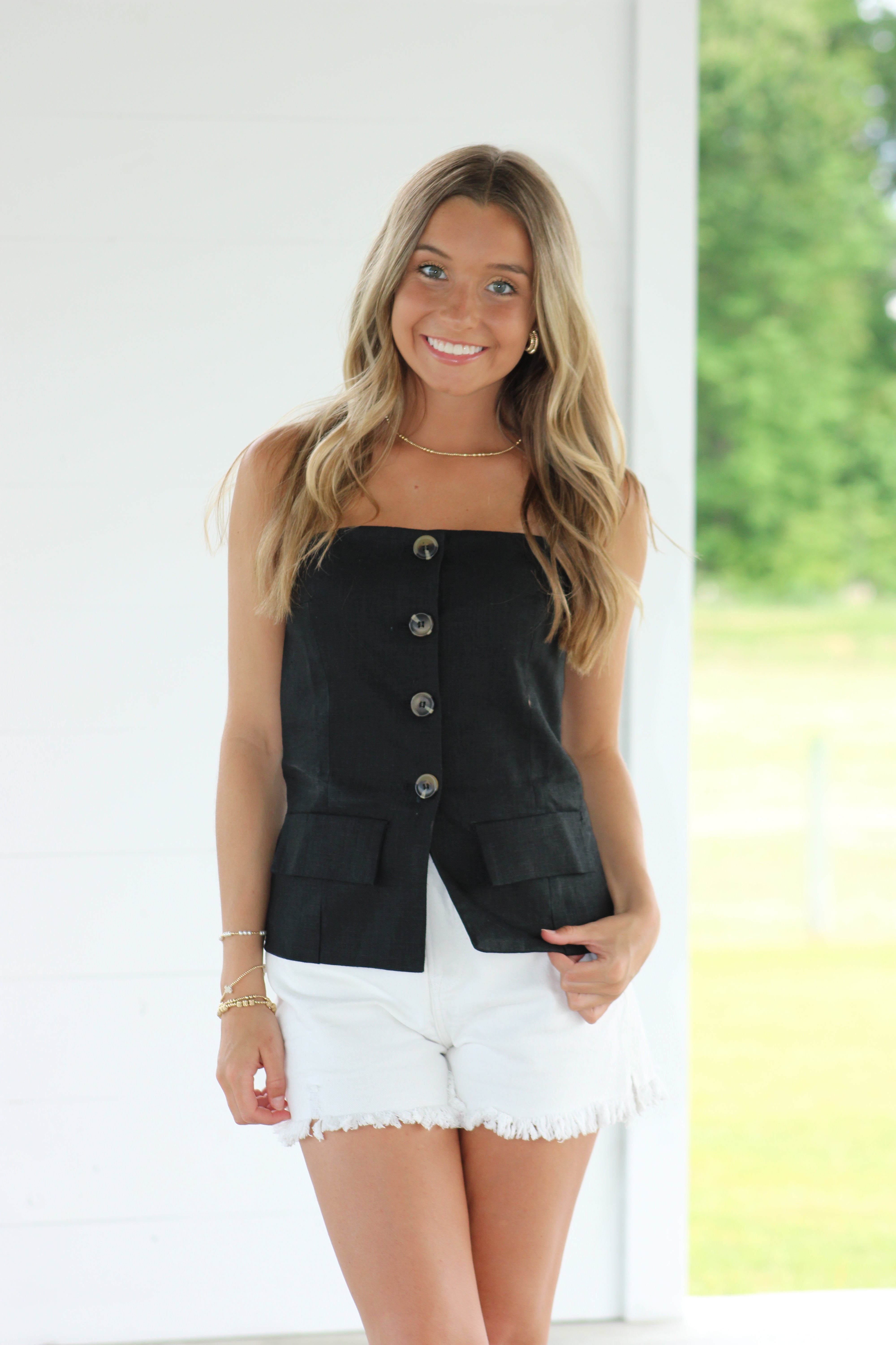 Rodeo Drive Linen Top - Black