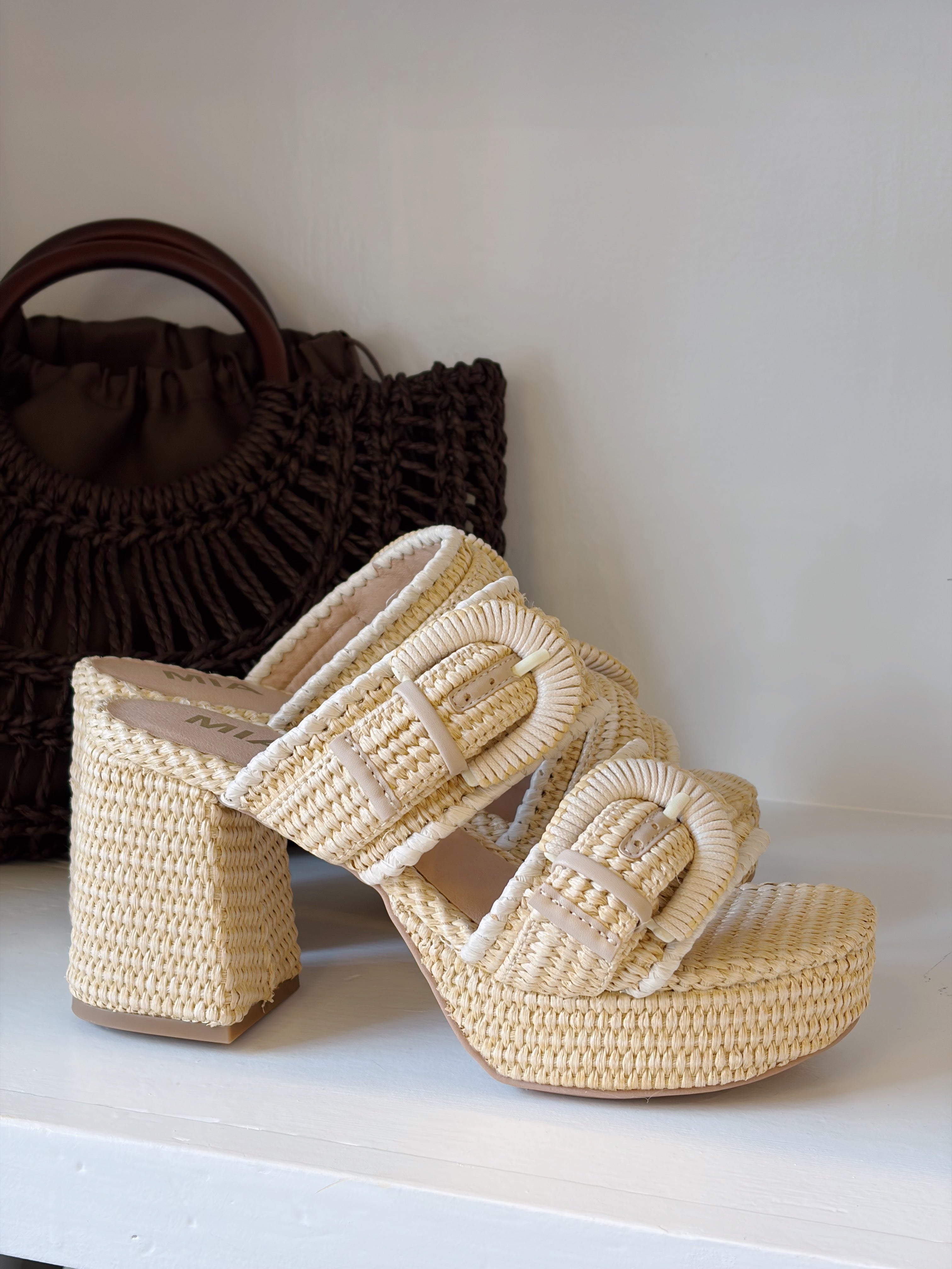 Rebekah Chunky Woven Heels - Natural