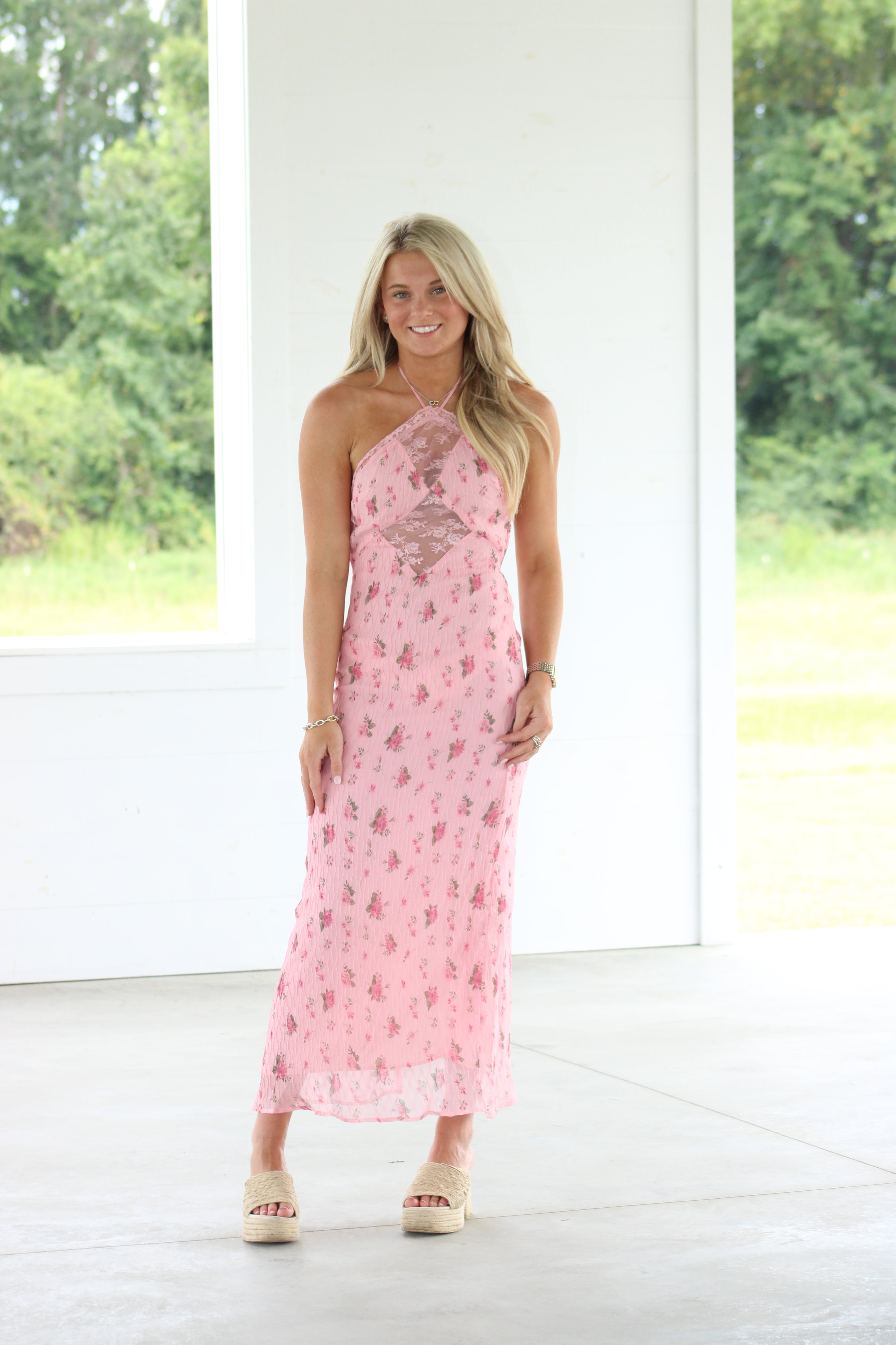 Moments in Between Midi Dress - Pink Floral