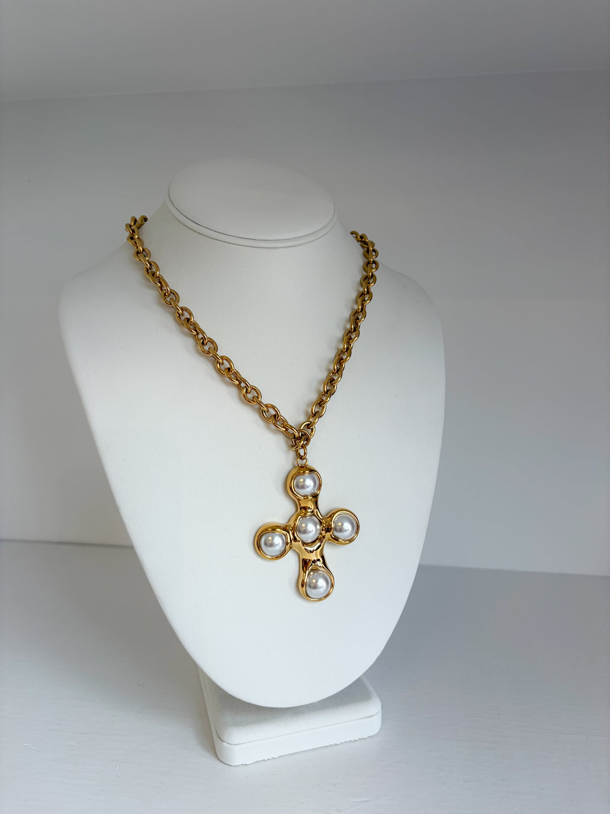 Kristy Cross Pearl Necklace - Water Resistant