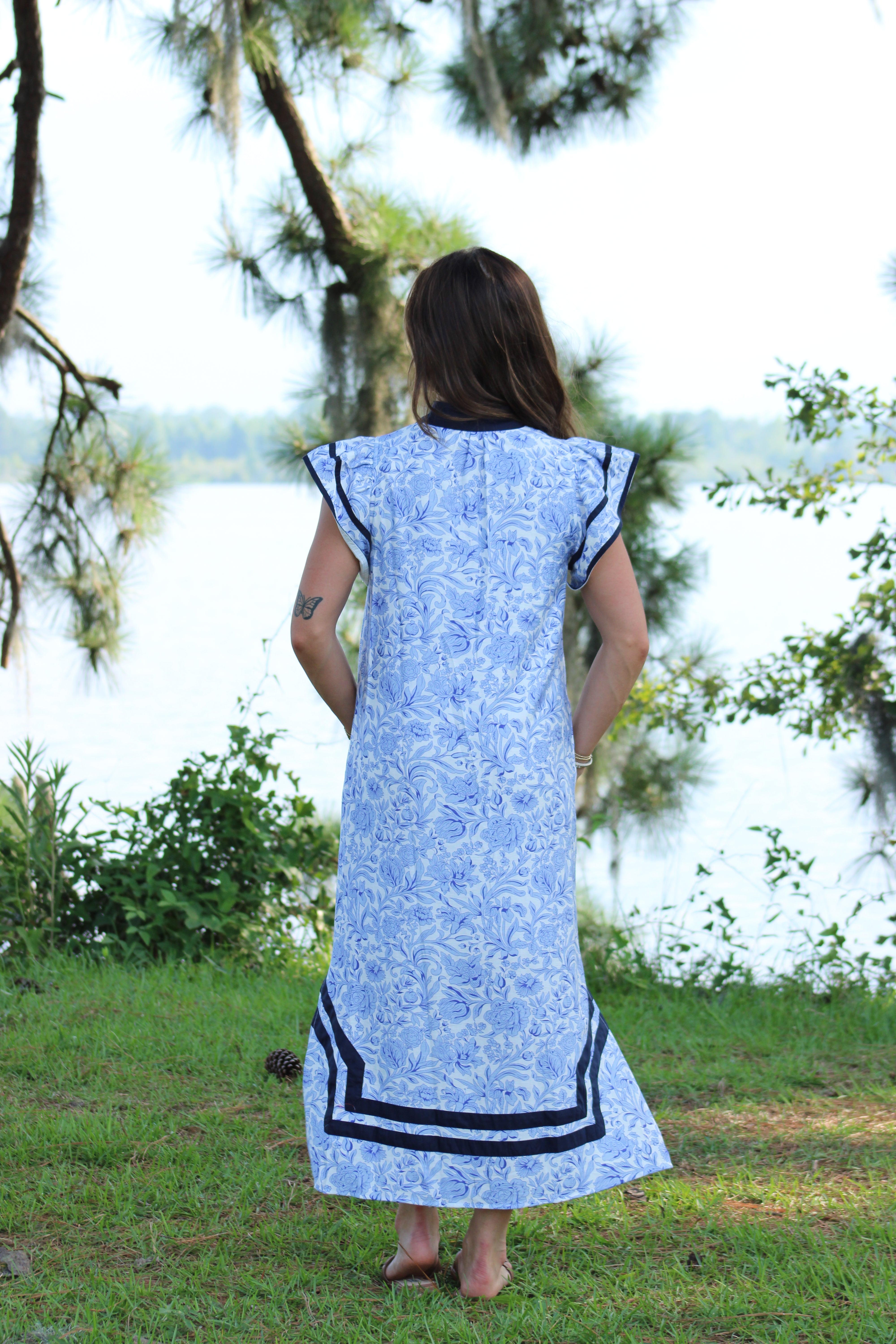 Easy Sunday Midi Dress - Blue & White