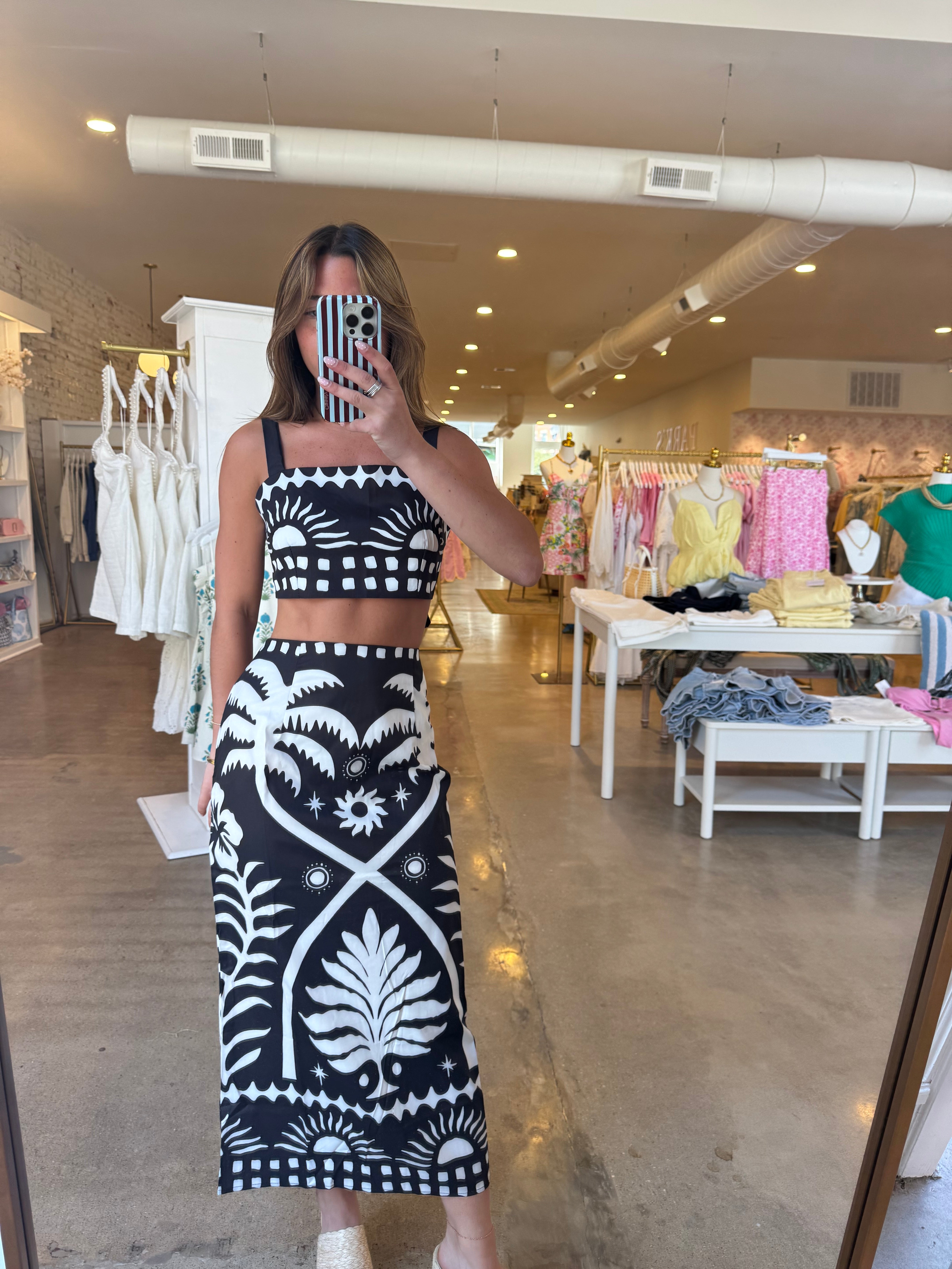 Resort Nights Top & Midi Skirt Set - Black
