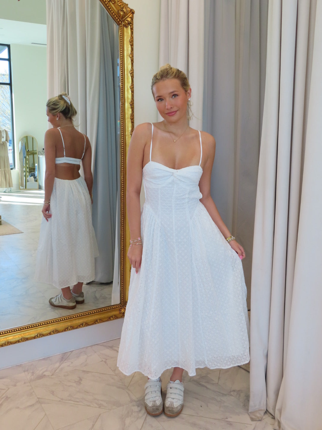 Destene Midi Eyelet Dress - White