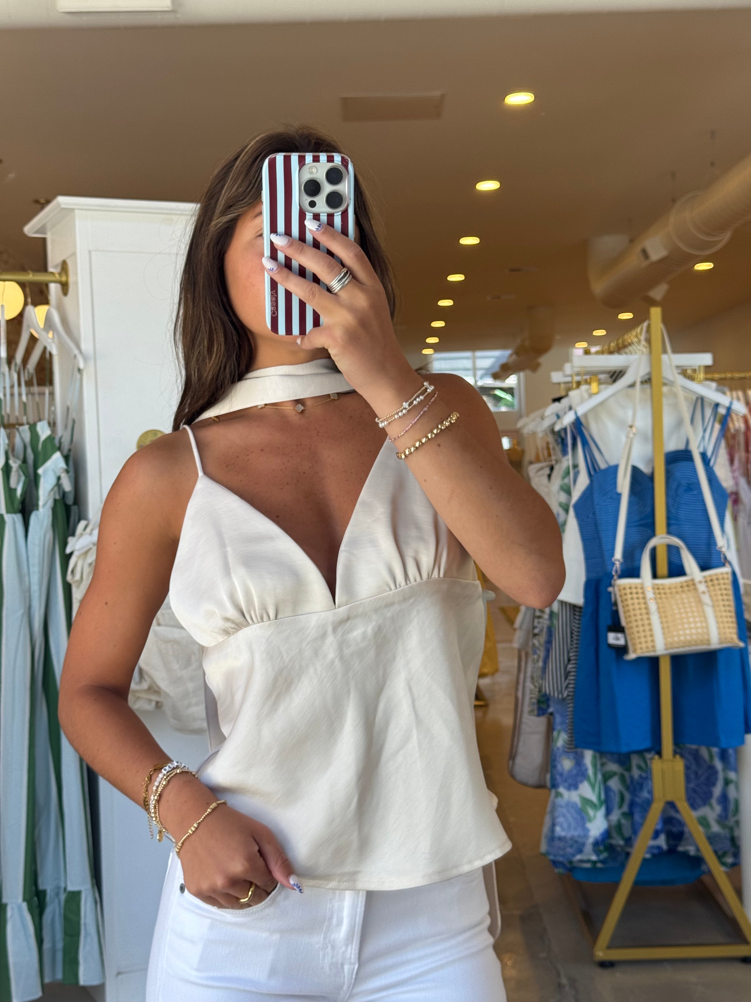 Roxanne Satin Top - Cream Champagne