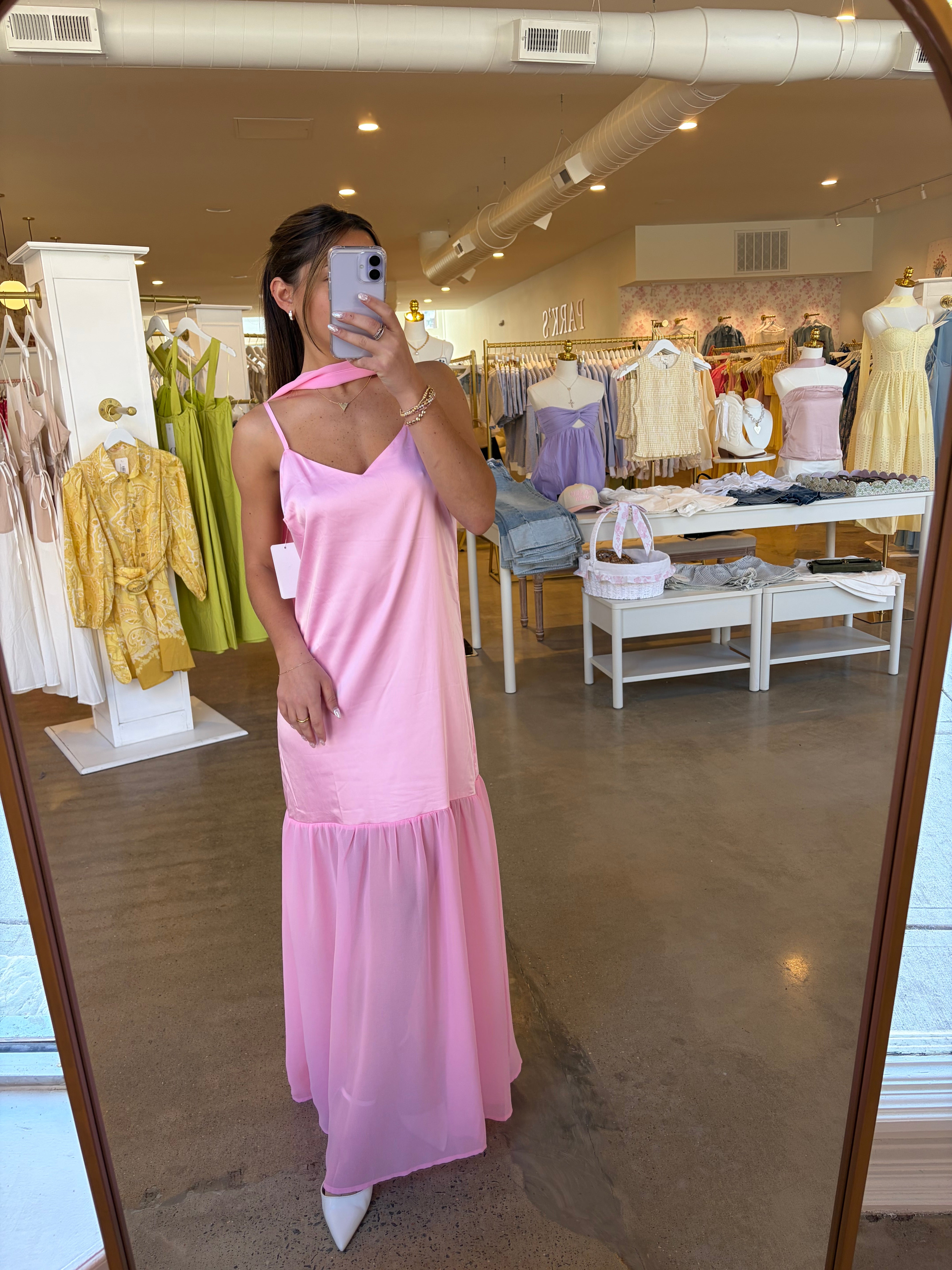 Karley Chiffon Scarf Accent Maxi Dress - Pink
