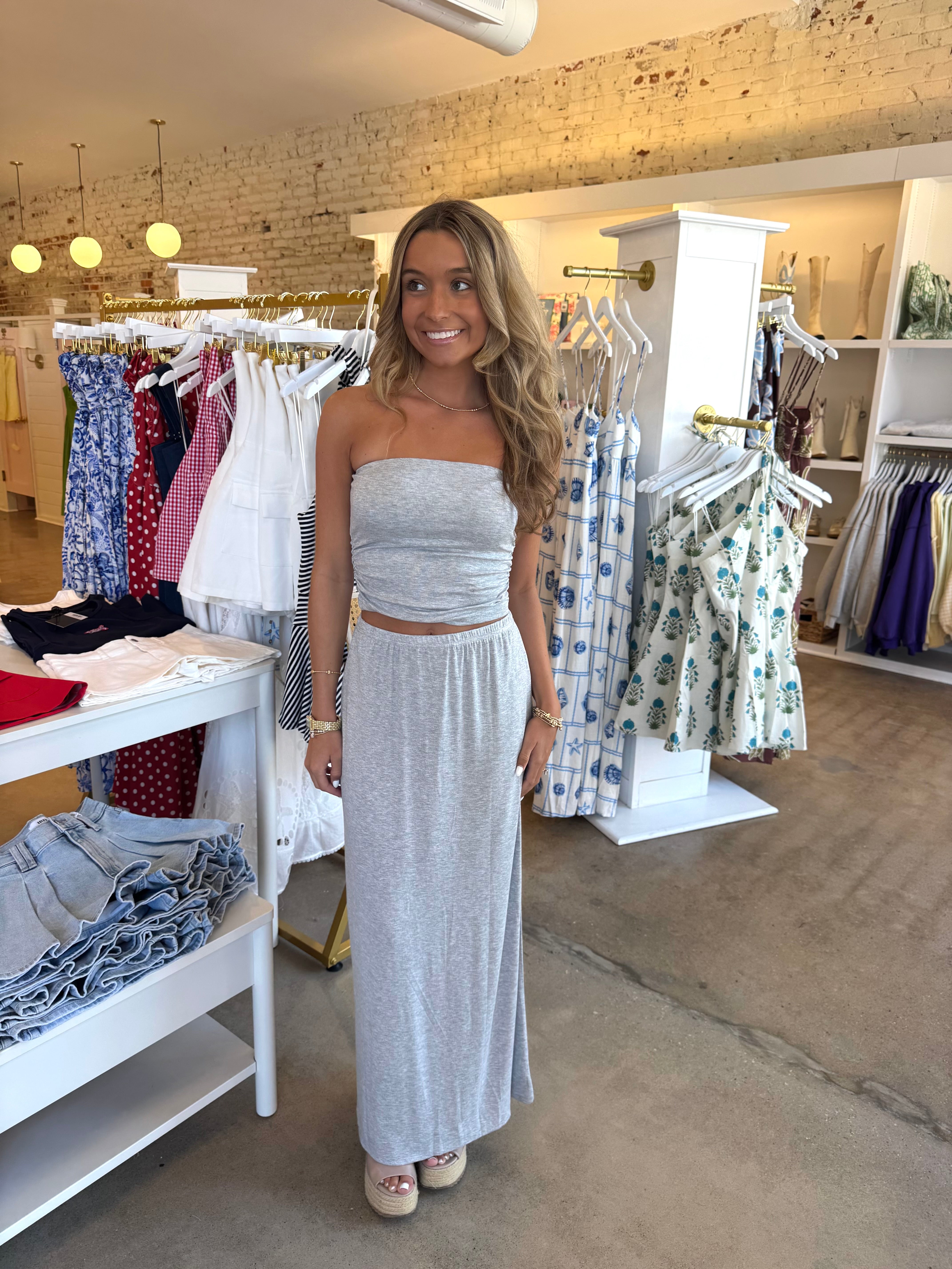 Monica Top & Skirt Set - Heather Grey