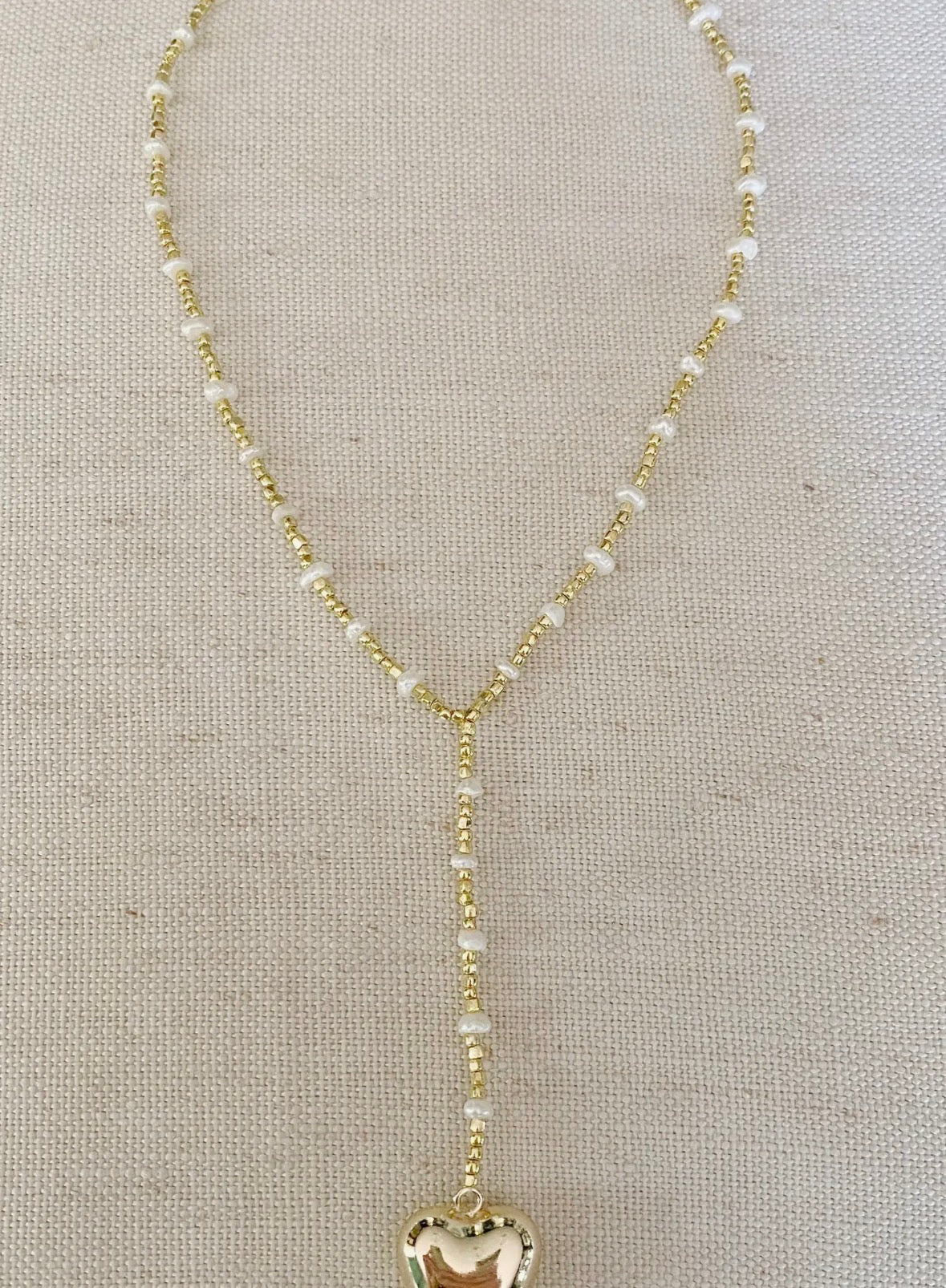 Puffy Heart Drop Necklace - Gold