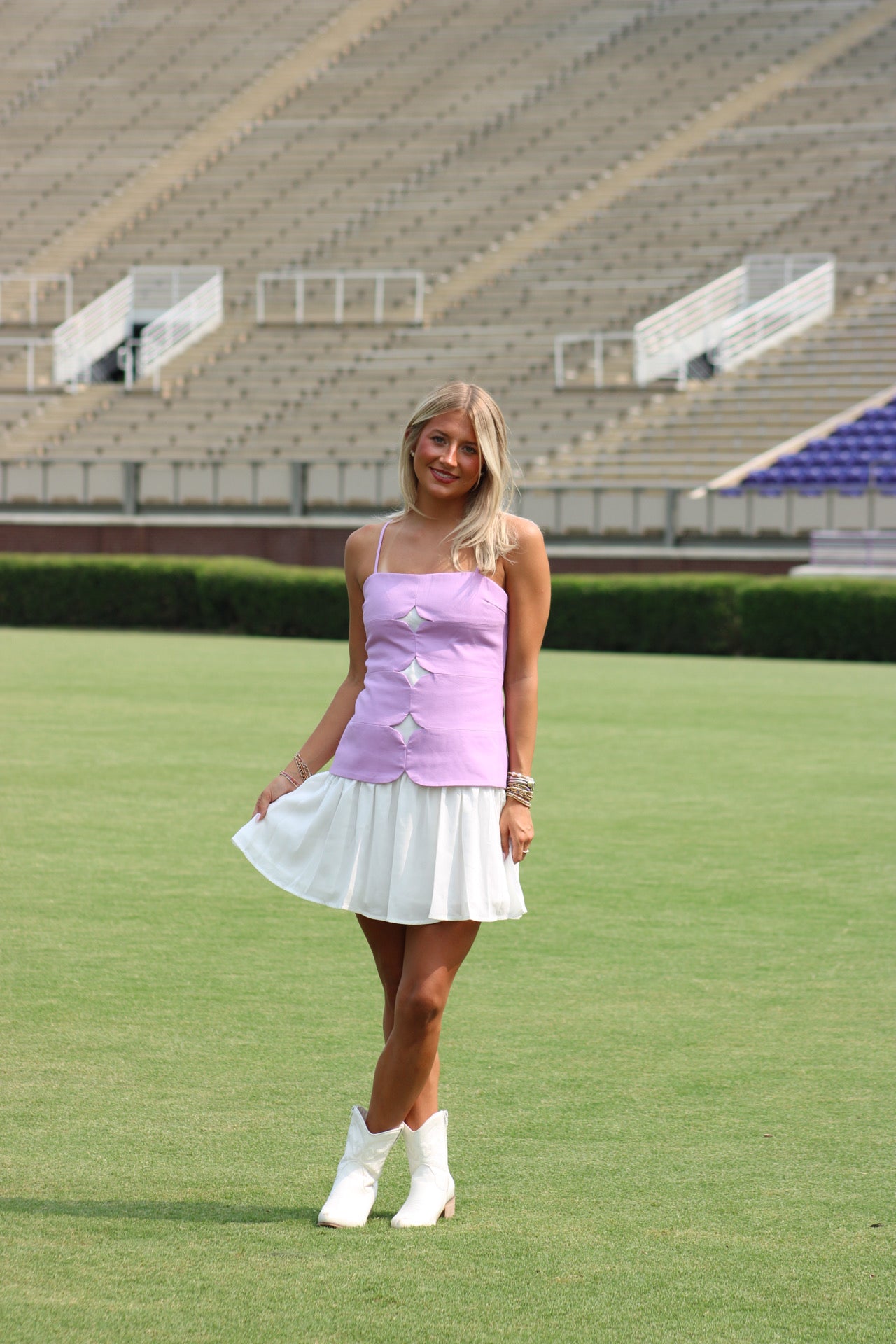 Girls On Gameday Dropwaist Mini Dress - Lavender/White