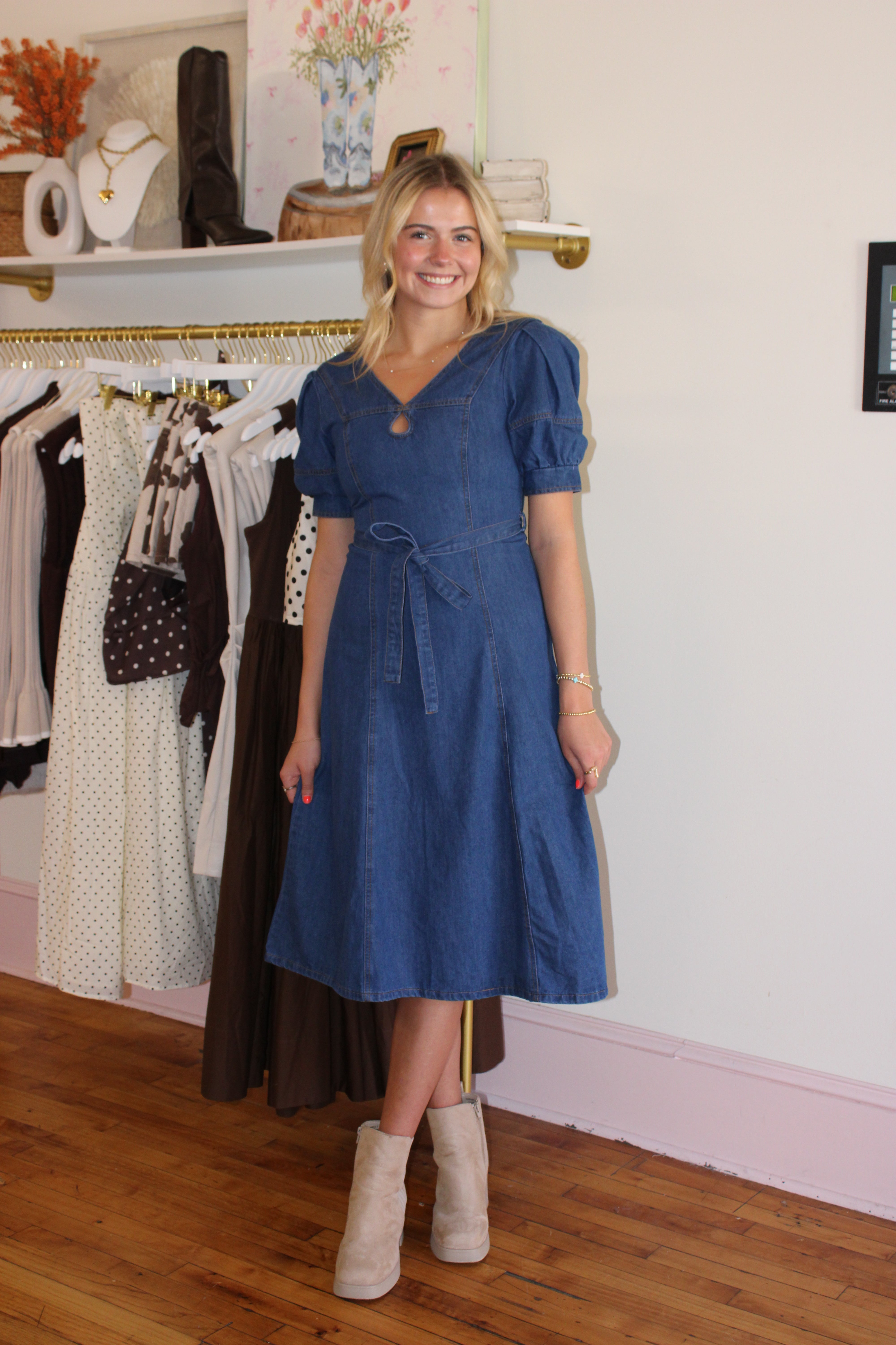 Avery Denim Midi Dress - Denim
