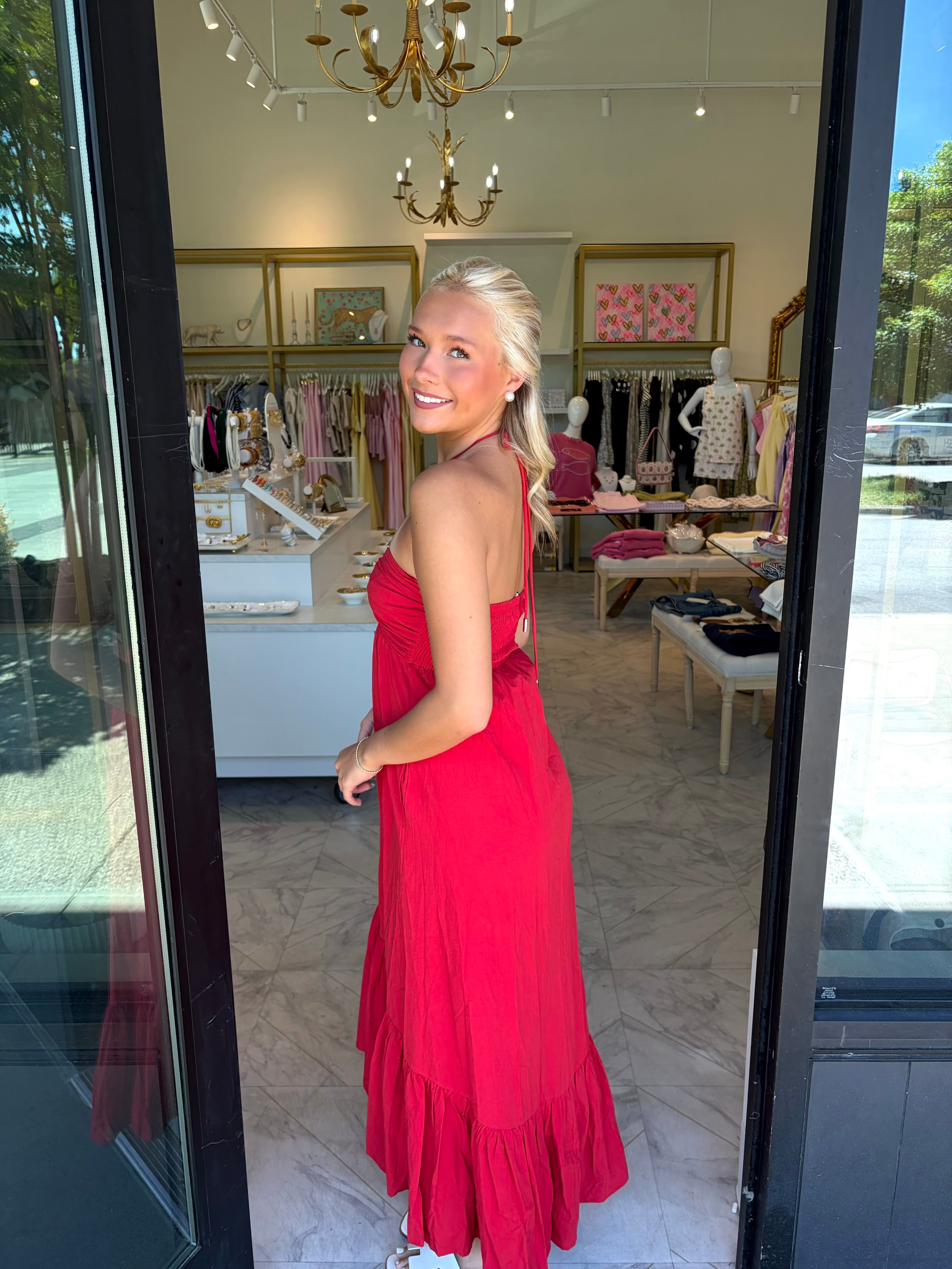 Lucky In Love Midi Dress - Red