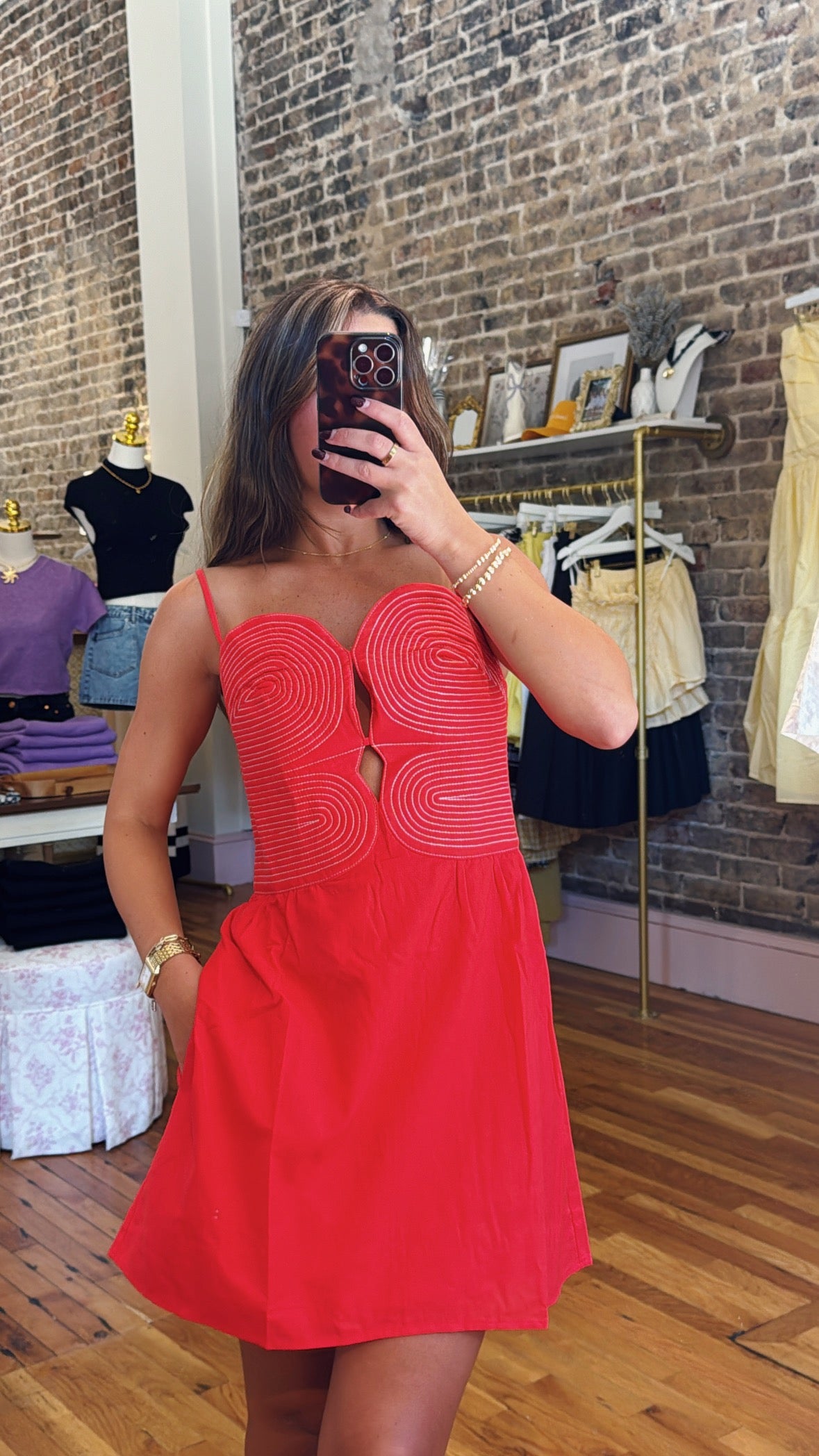 Clarissa Embroidered Mini Dress - Red