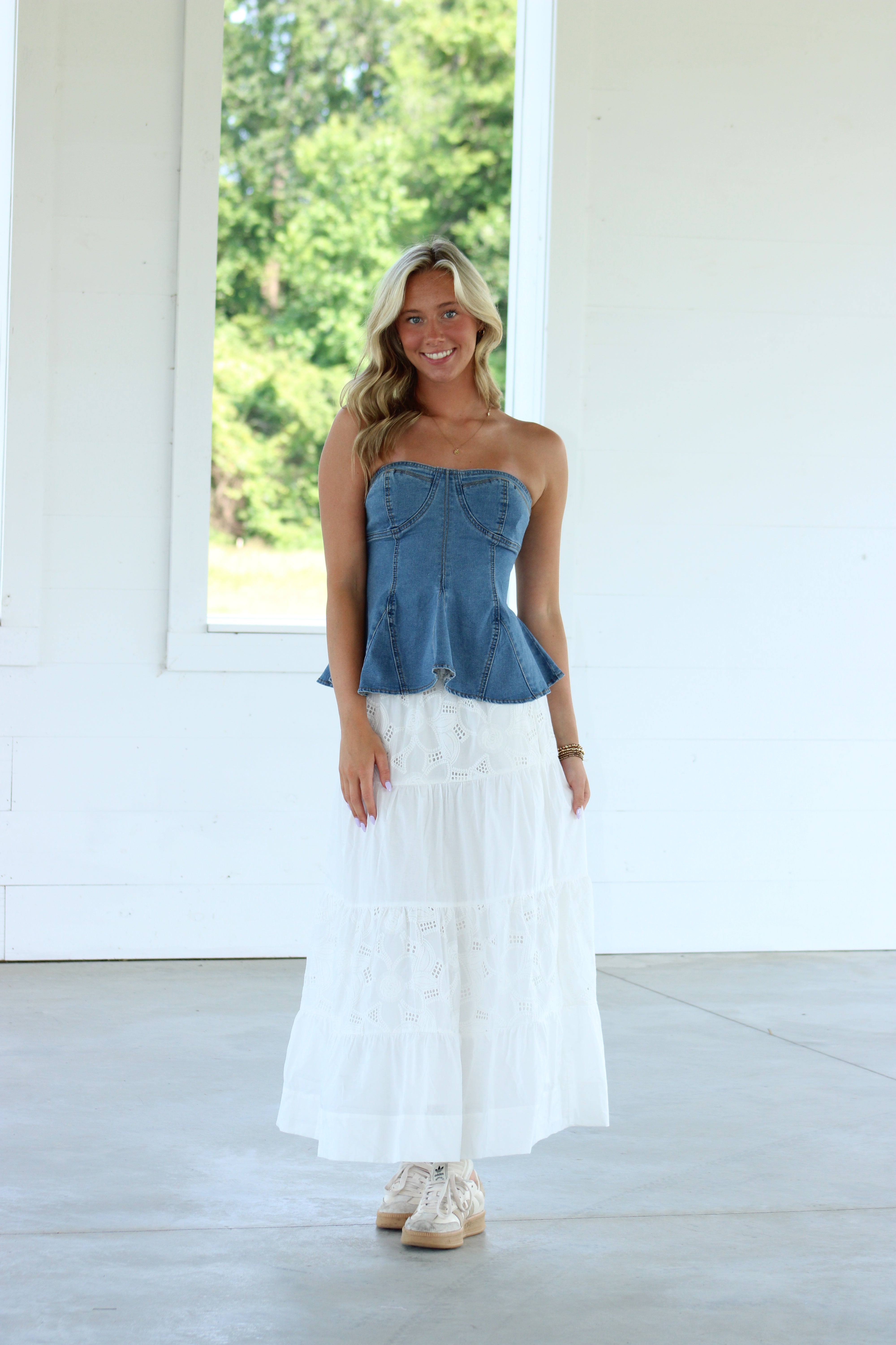 Beach Bound Midi Eyelet Skirt - White