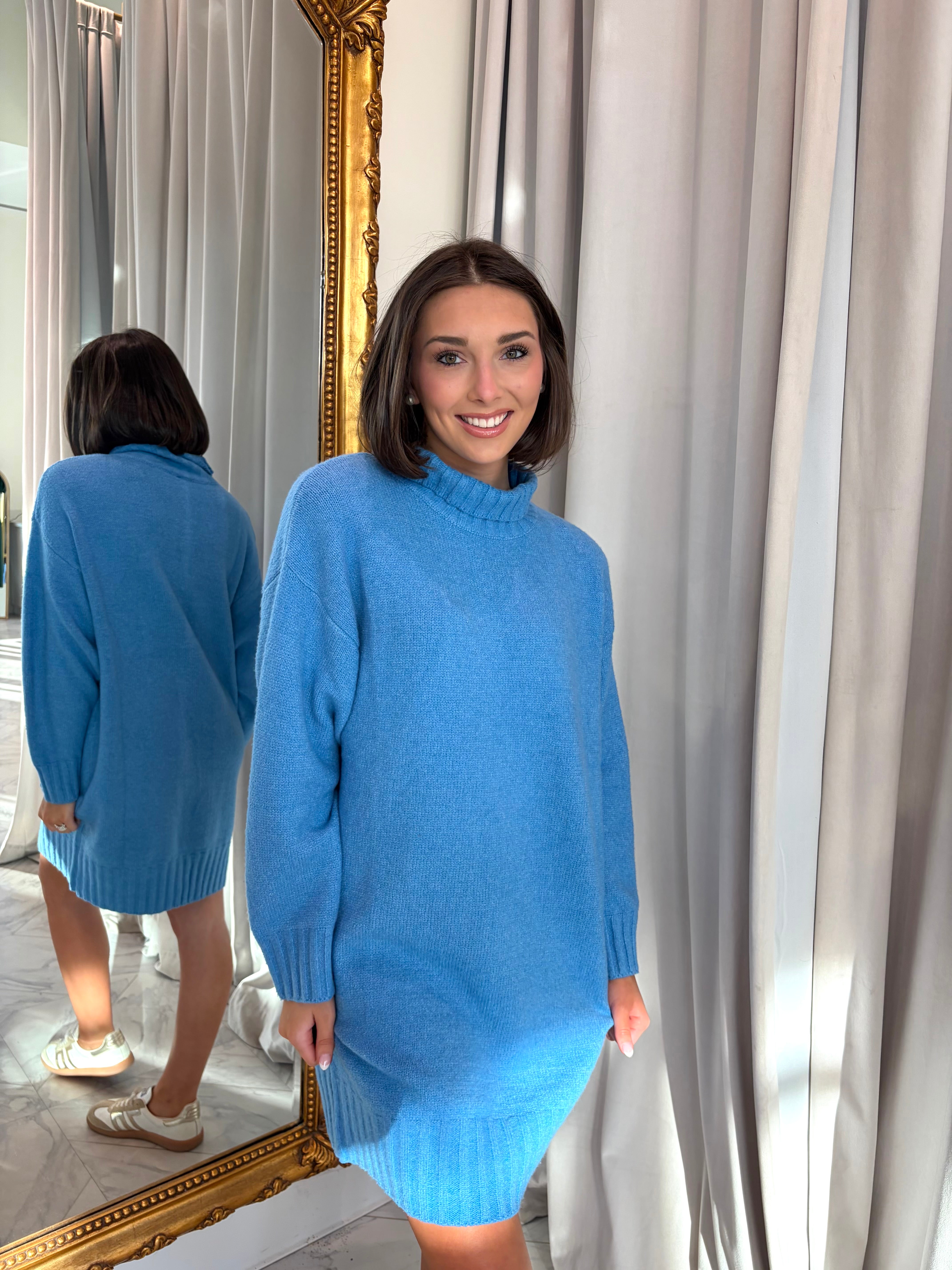 Feel The Rhythm Sweater Dress - Blue