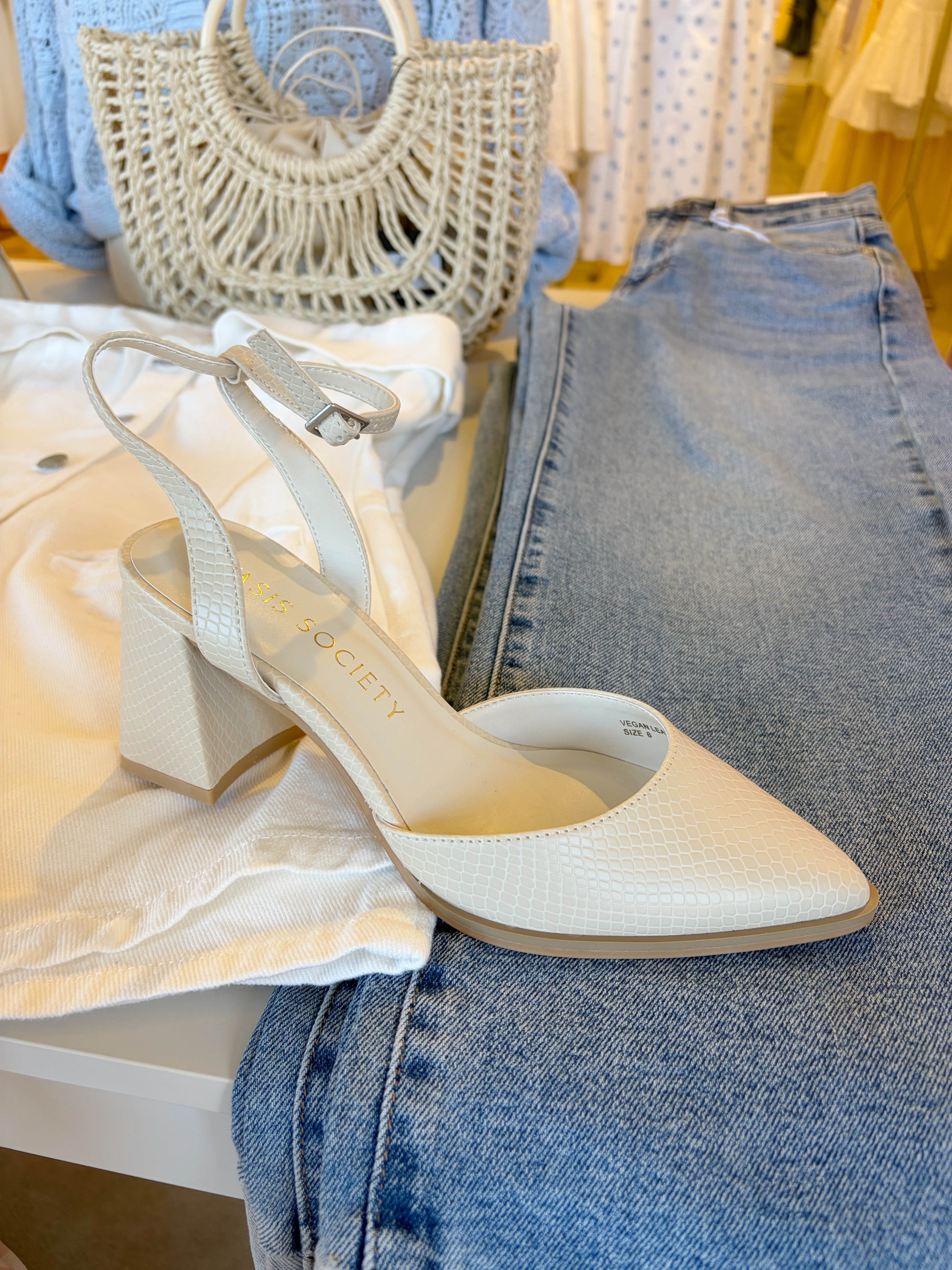Princess Pointed Toe Heel with Ankle Strap - White