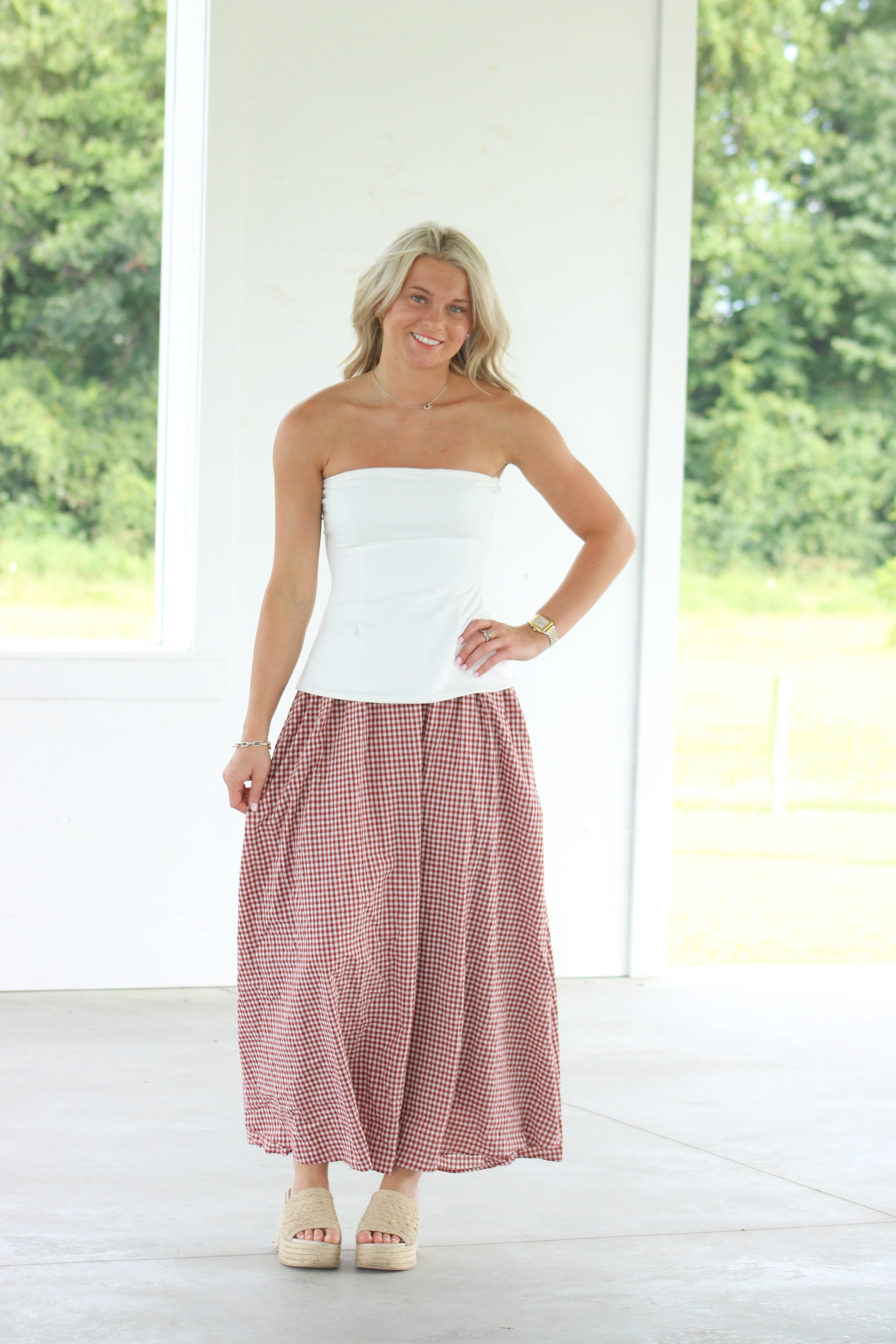 Meet Me At The Picnic Midi Skirt - Red