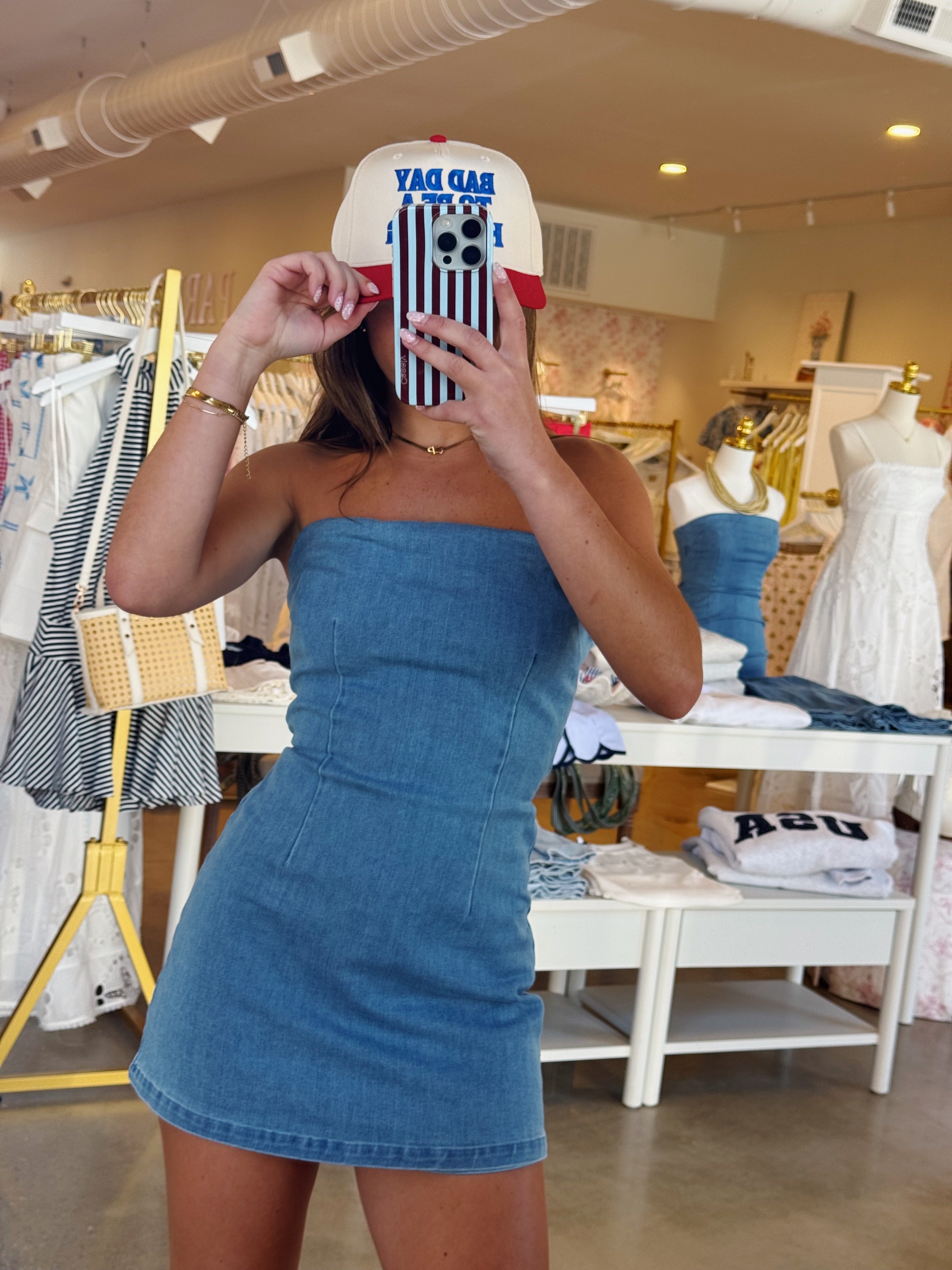 Flora Tie Mini Dress - Denim