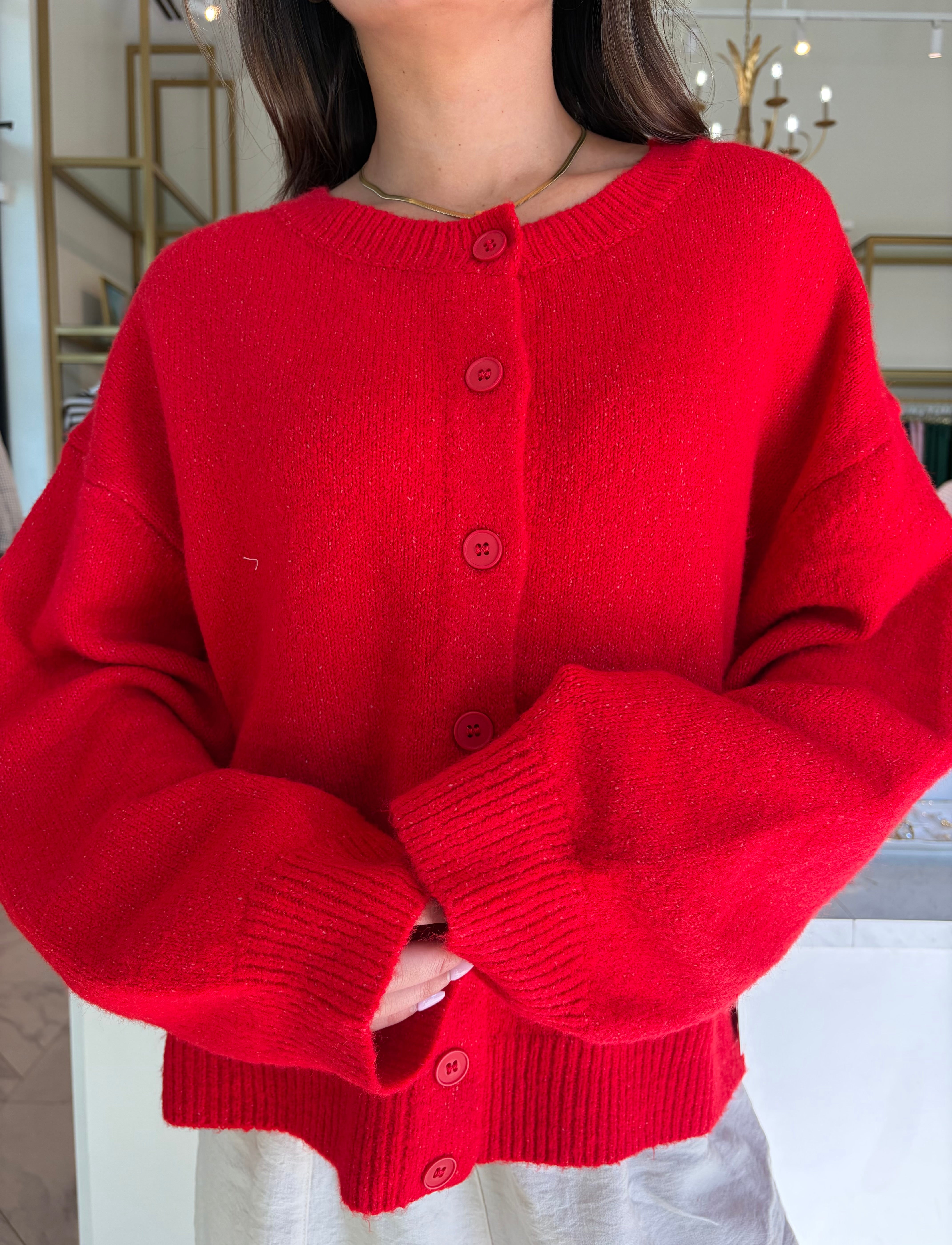 Becka Soft Knit Button Up Cardigan Sweater - Red
