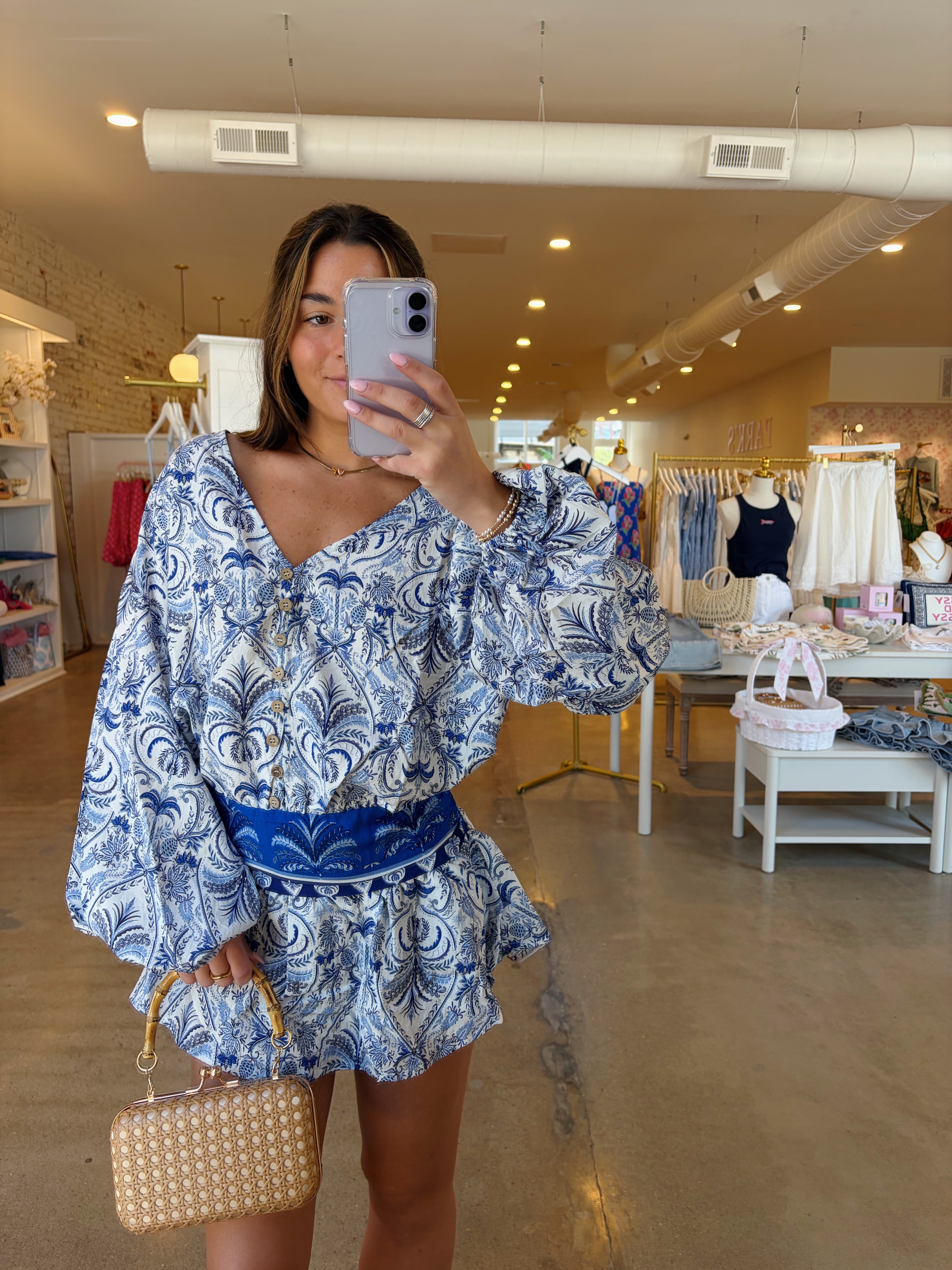 Fancy You Puff Sleeve Mini Dress Blue