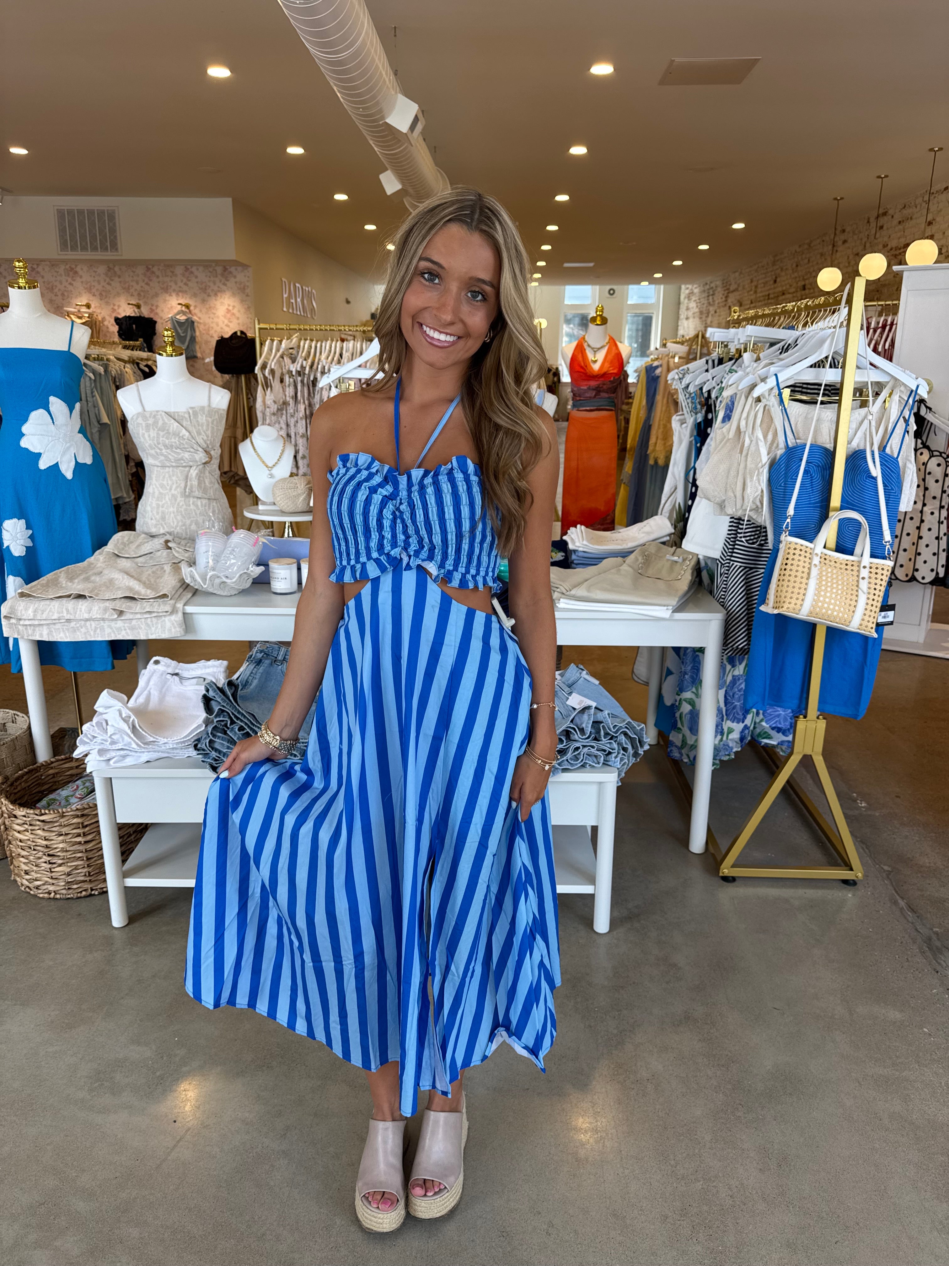 St. Tropez Midi Dress - Blue Stripe