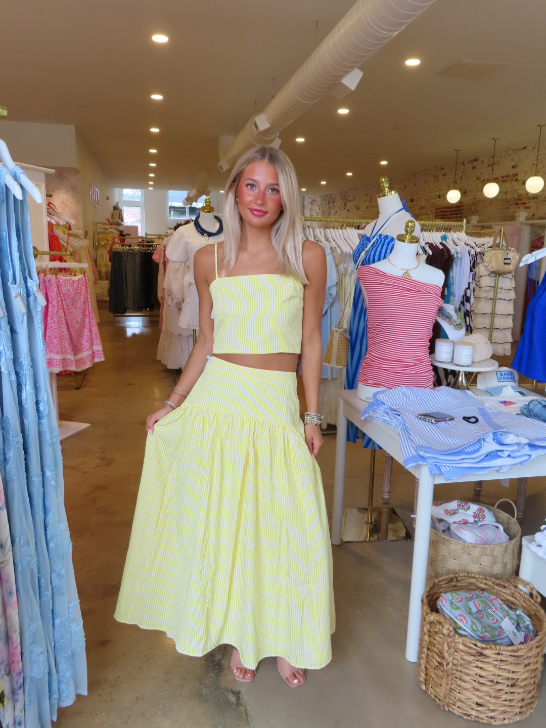 Amira Top & Skirt Set - Yellow Gingham